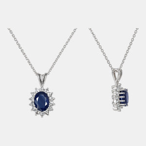 Front and side views of 14K White Gold blue sapphire and natural diamond pendant
