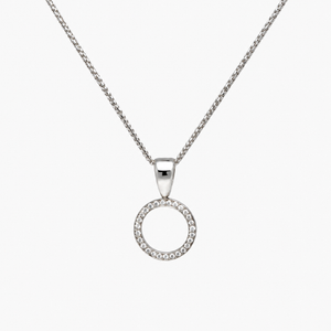 14K white gold circle necklace with 0.27 ctw natural diamonds