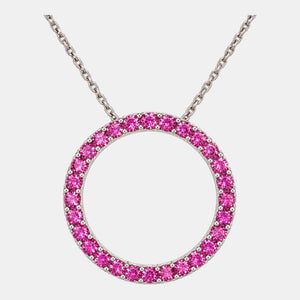 14K White Gold circle pendant with 2.90 ct. total weight pink sapphires
Model photo
