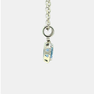 Side view of 18K White Gold aquamarine and natural diamond pendant