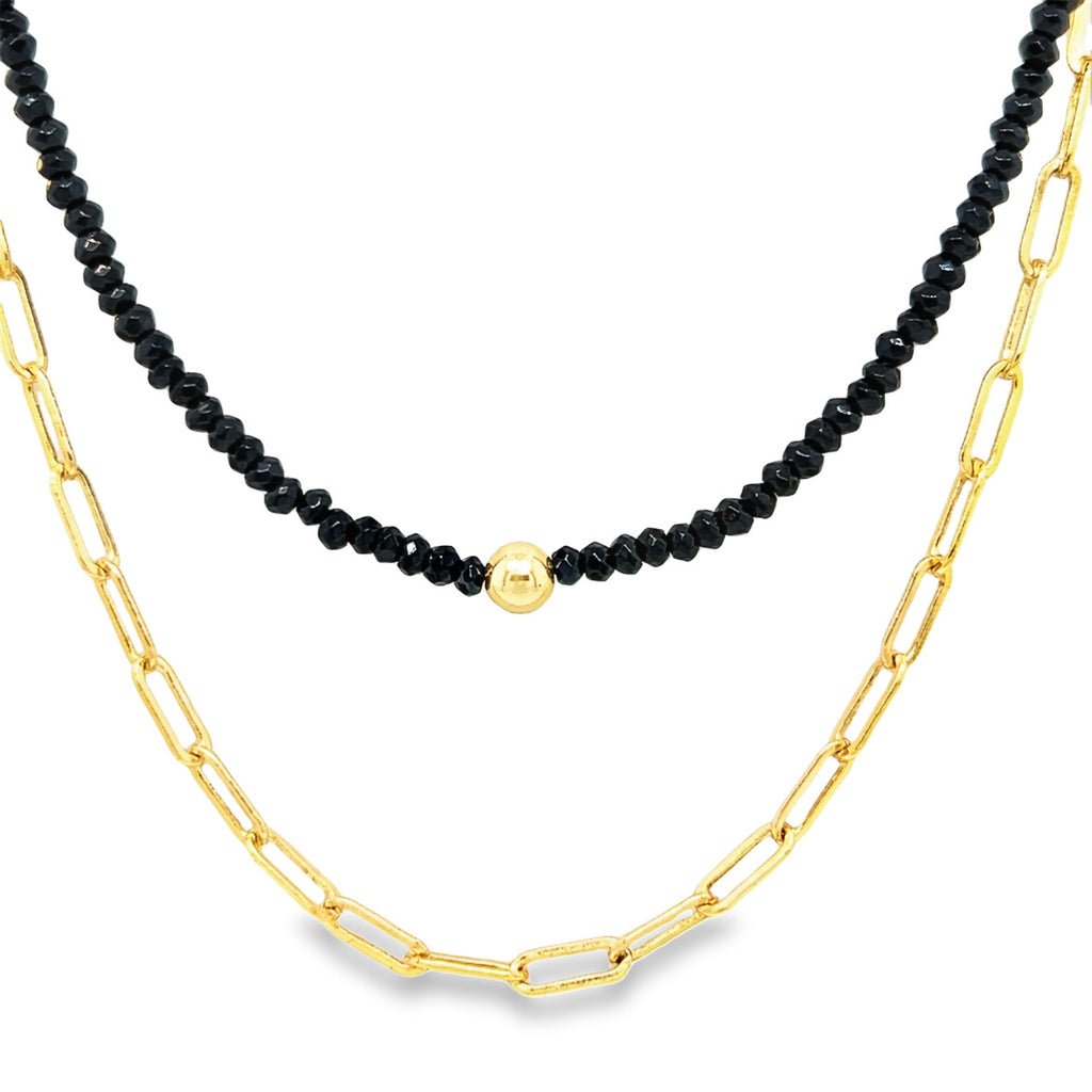 Faceted Black Spinel Necklace w/ Gold Ball
