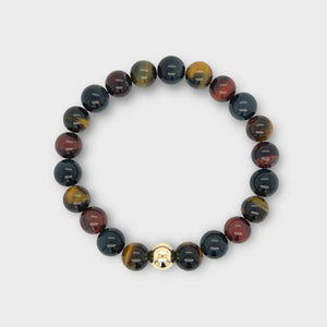 Smooth multicolor tiger eye bracelet with 8mm 14K gold-filled accent bead