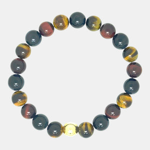 8mm multicolor tiger eye stretch bracelet with 14K gold-filled accent bead