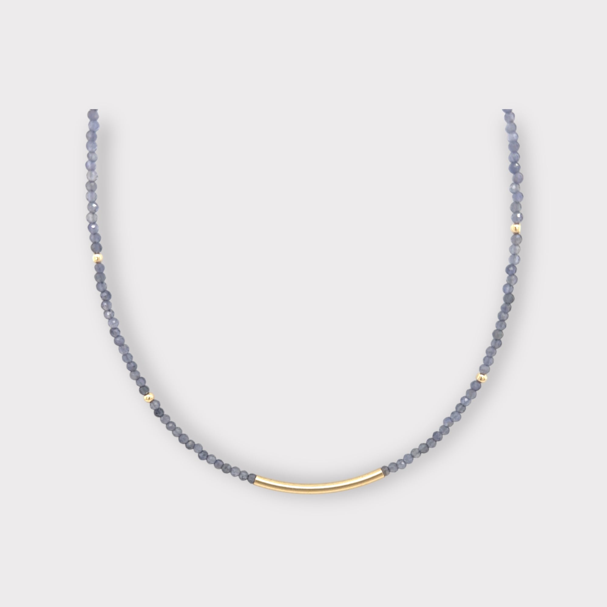 Faceted Iolite Necklace with Gold Bar