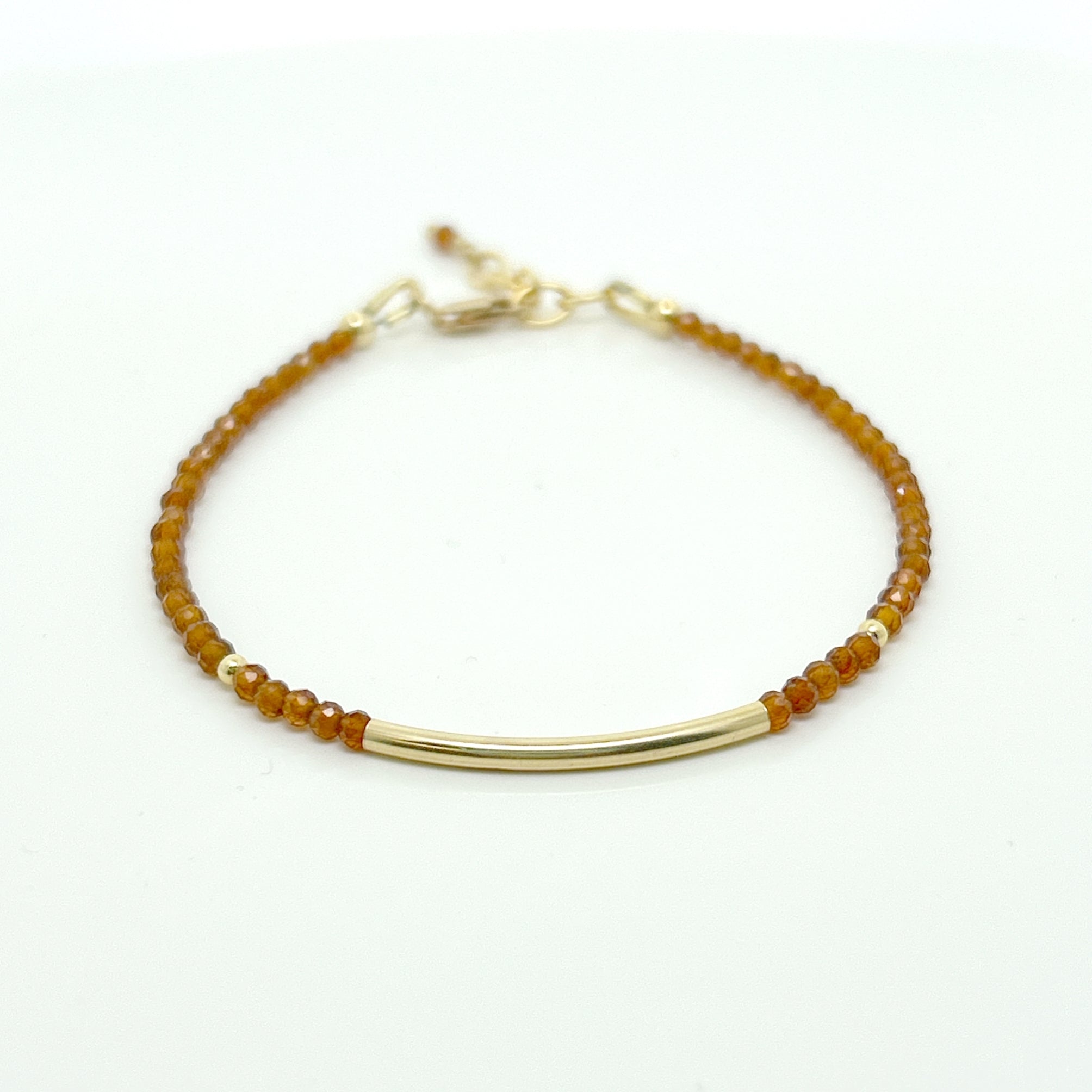 Faceted Hessonite Garnet Bracelet with Gold Bar