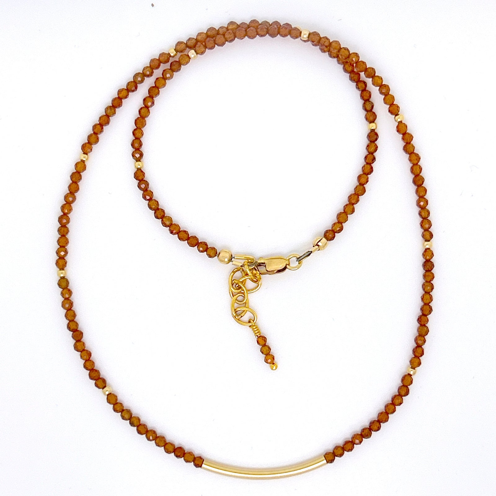 Faceted Hessonite Garnet Necklace with Gold Bar