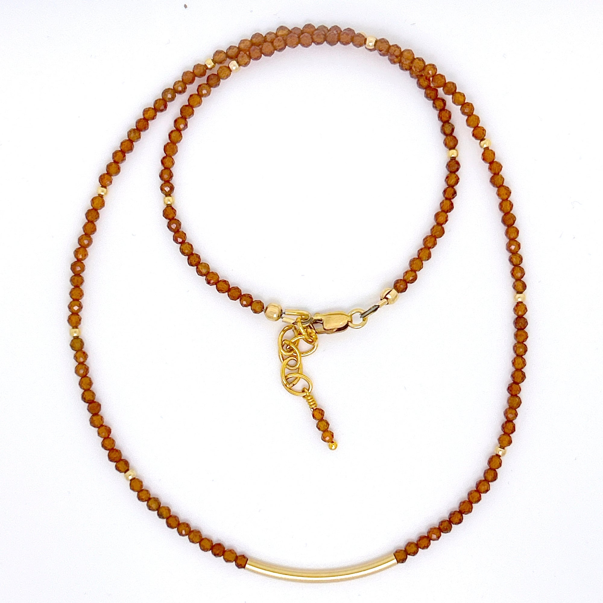 Faceted Hessonite Garnet Necklace with Gold Bar