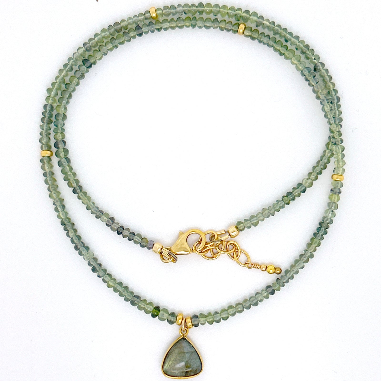 Green Sapphire Necklace with 14Kt Bezel Set Labradorite