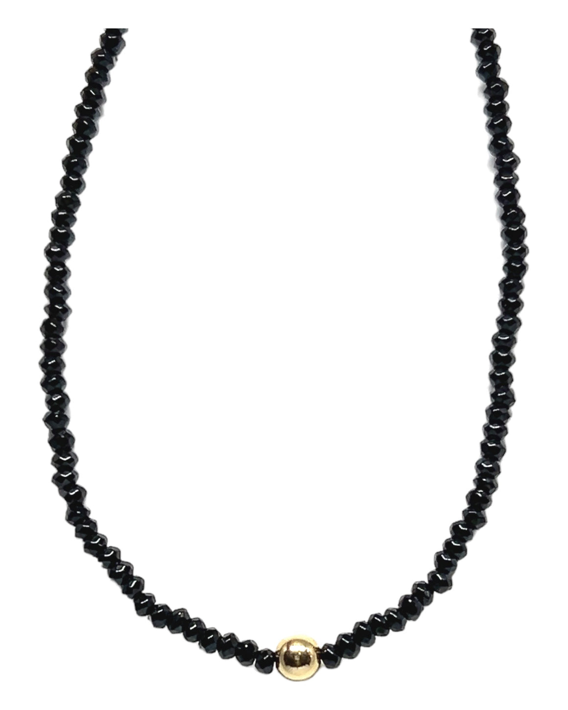 Faceted Black Spinel Necklace w/ Gold Ball