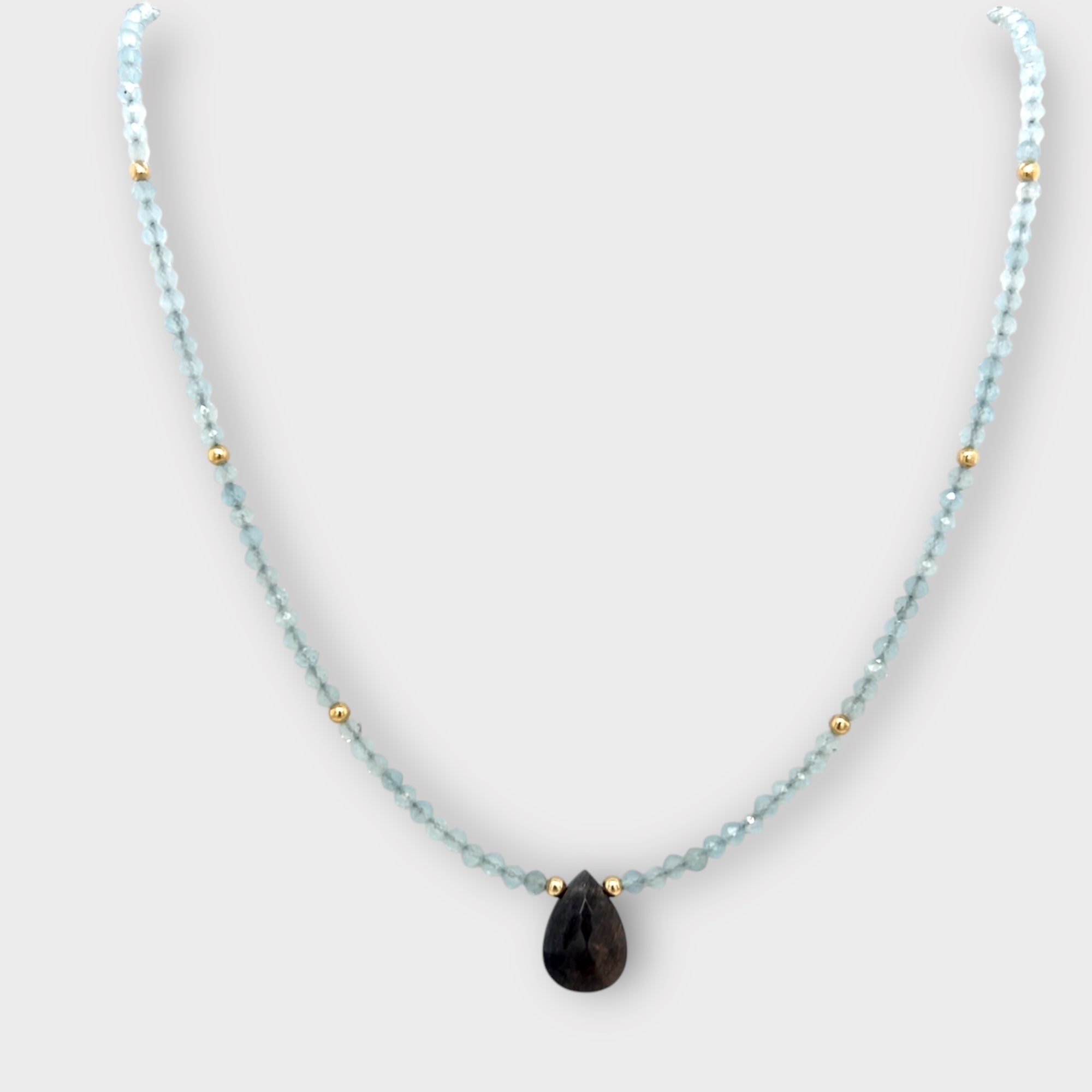 Aquamarine Necklace with Black Moonstone