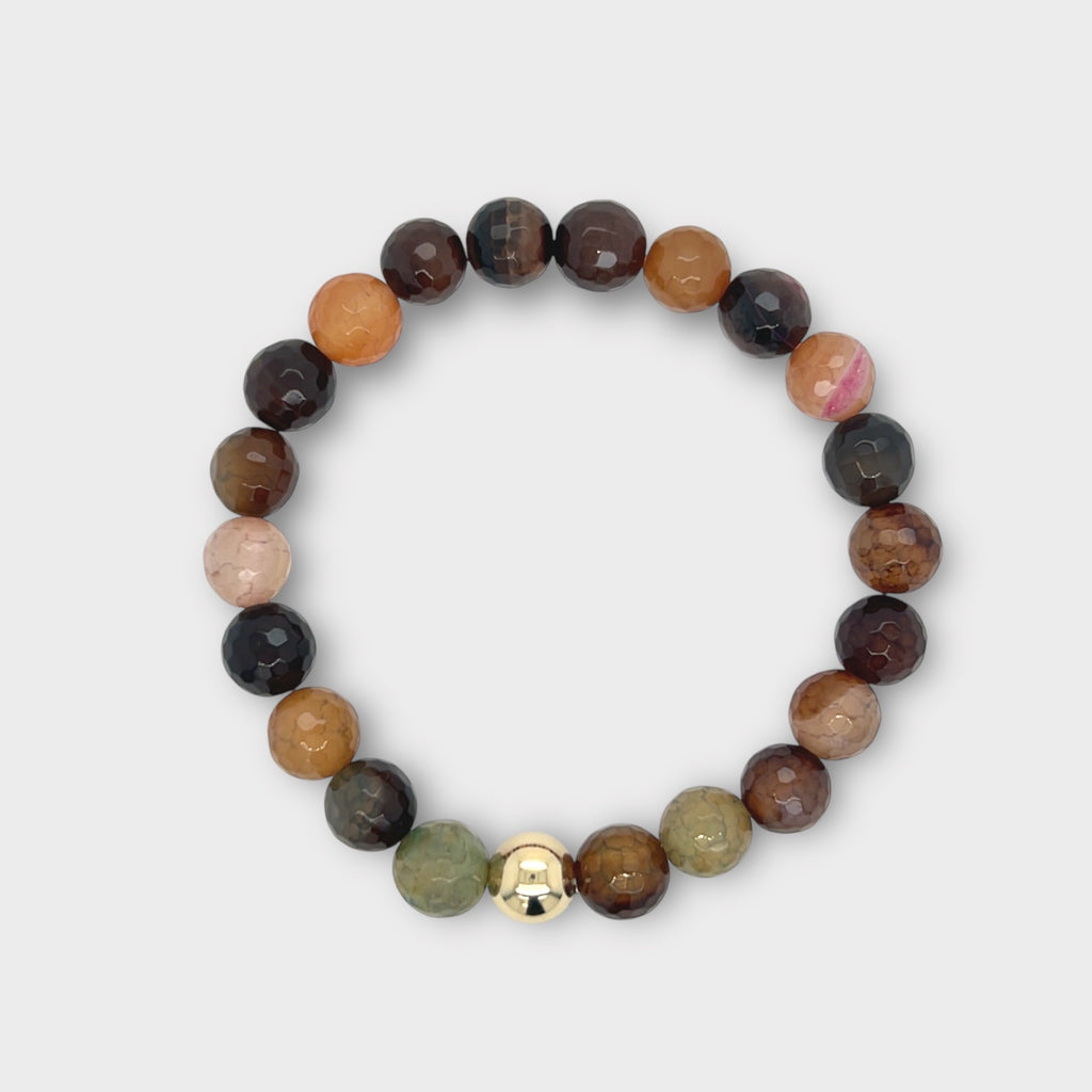 Multi-color Agate Bracelet with Gold Ball