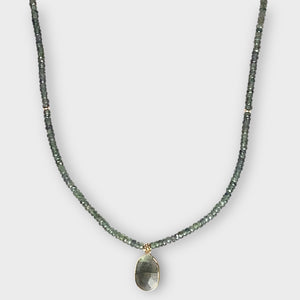 Faceted Green Sapphire Necklace with 14Kt Bezel Set Labradorite