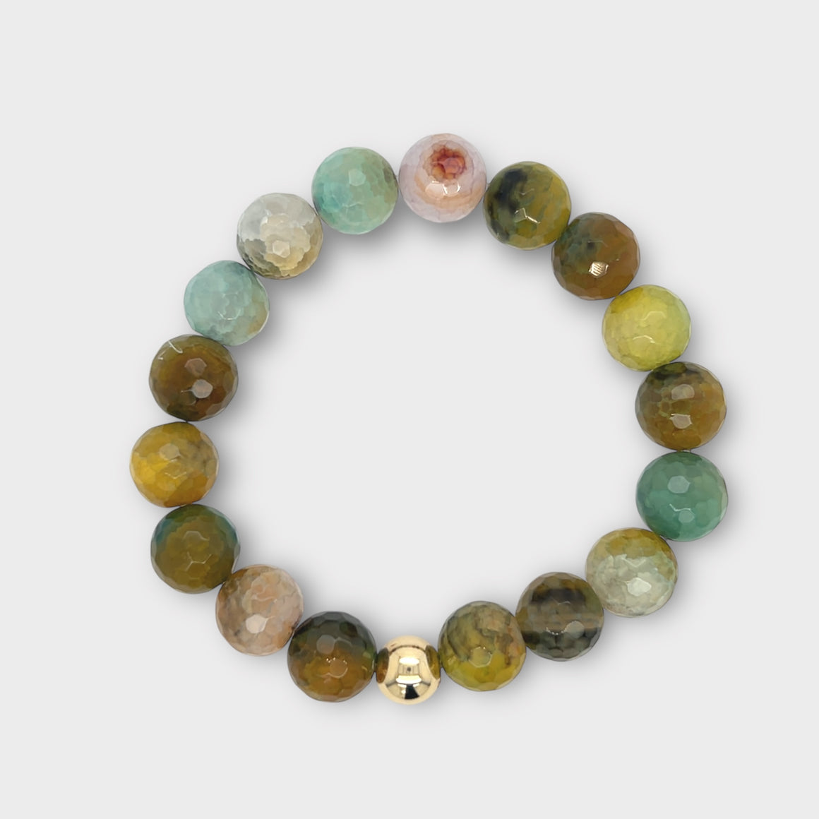 Multi-color Agate Bracelet with Gold Ball