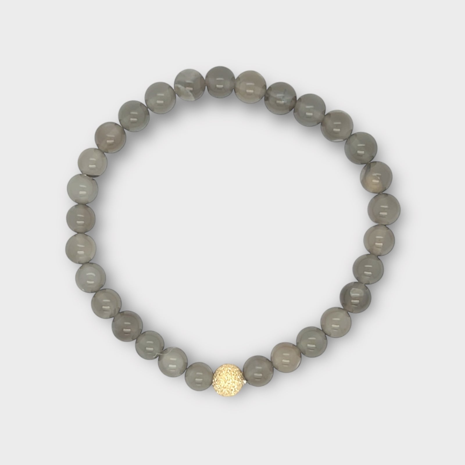 Grey Moonstone Bracelet with Textured Gold Ball
