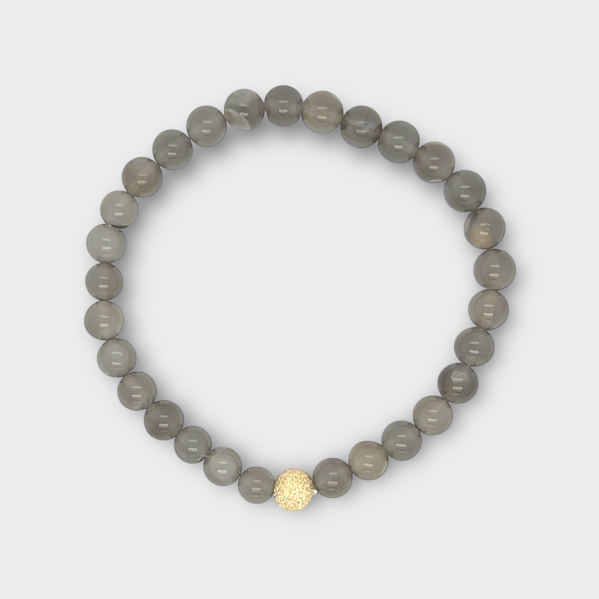 Grey Moonstone Bracelet with Textured Gold Ball