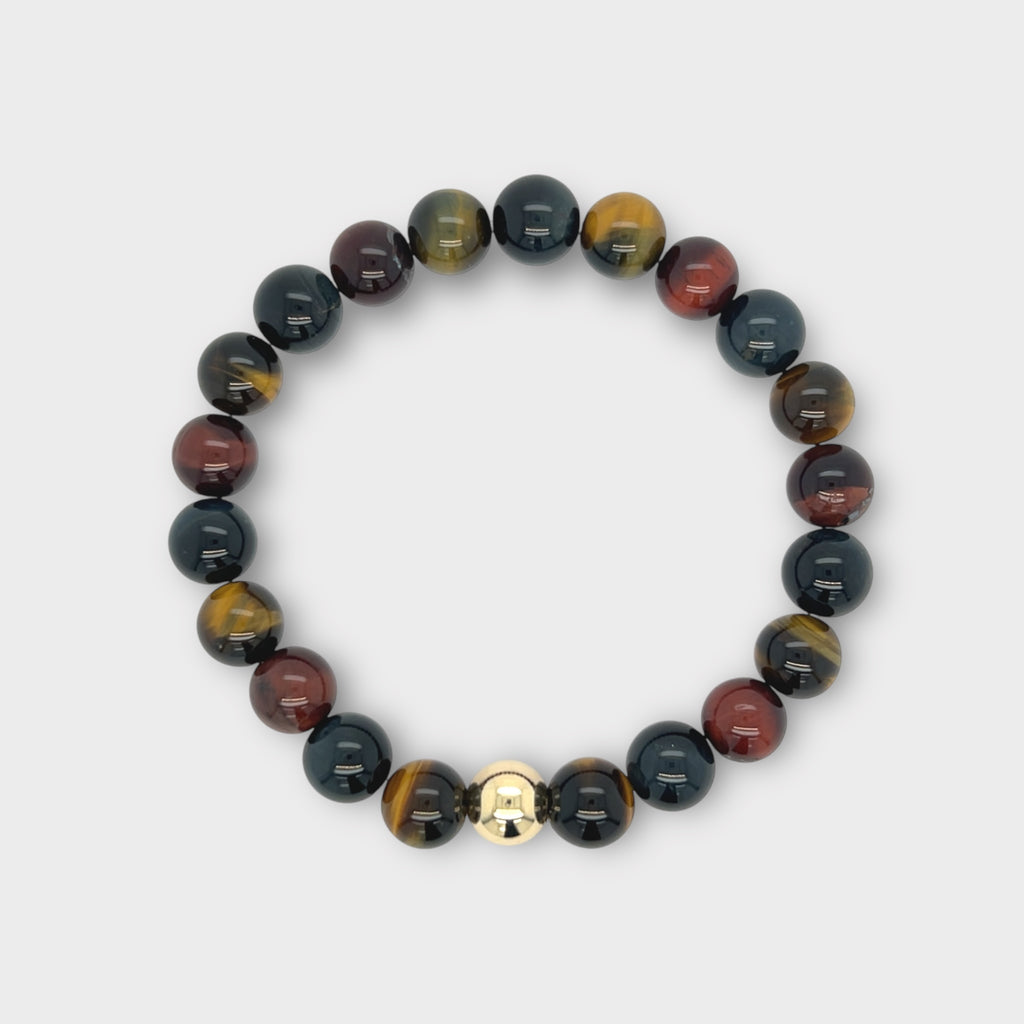 Multi Tiger Eye Bracelet with Gold Ball