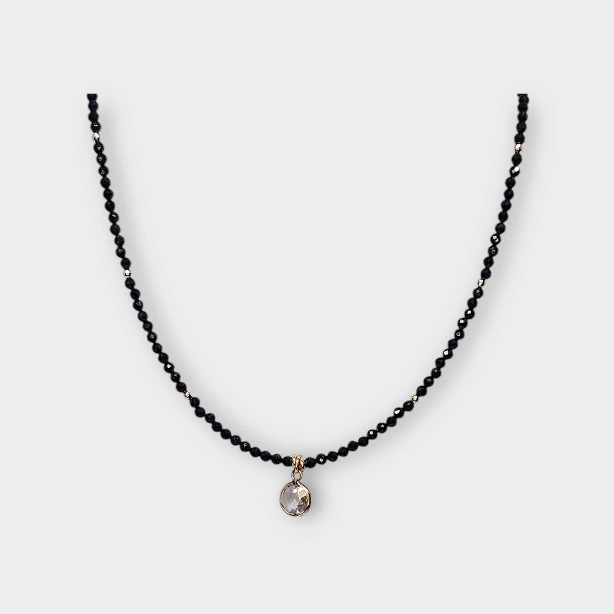 Faceted Sapphire Necklace with 14Kt Bezel Set Sapphire