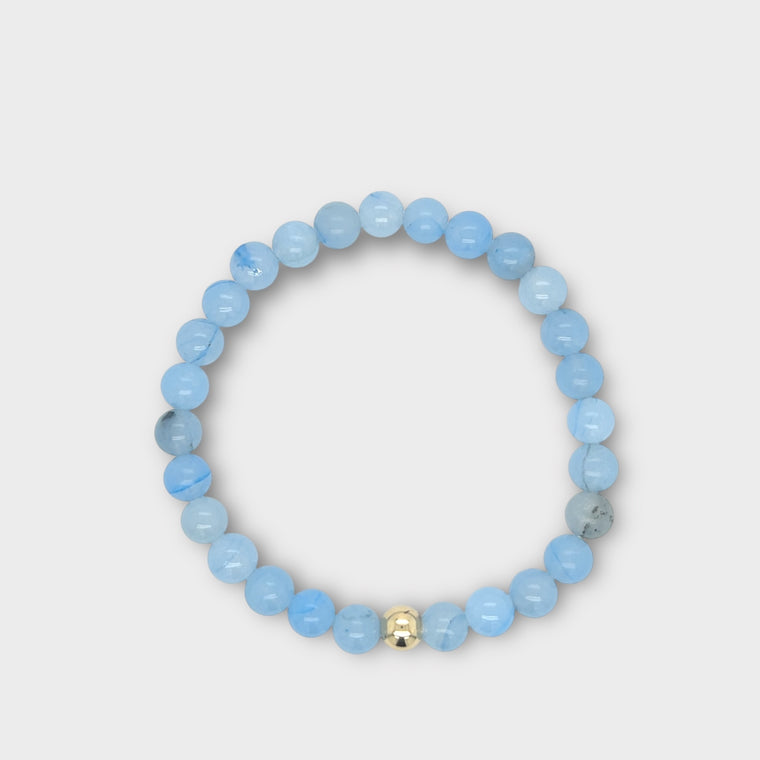 Blue Chalcedony Bracelet with Gold Ball