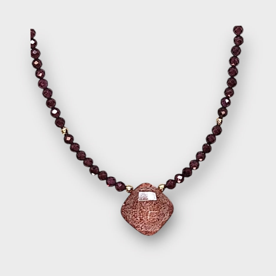 Faceted Garnet Necklace with Strawberry Quartz