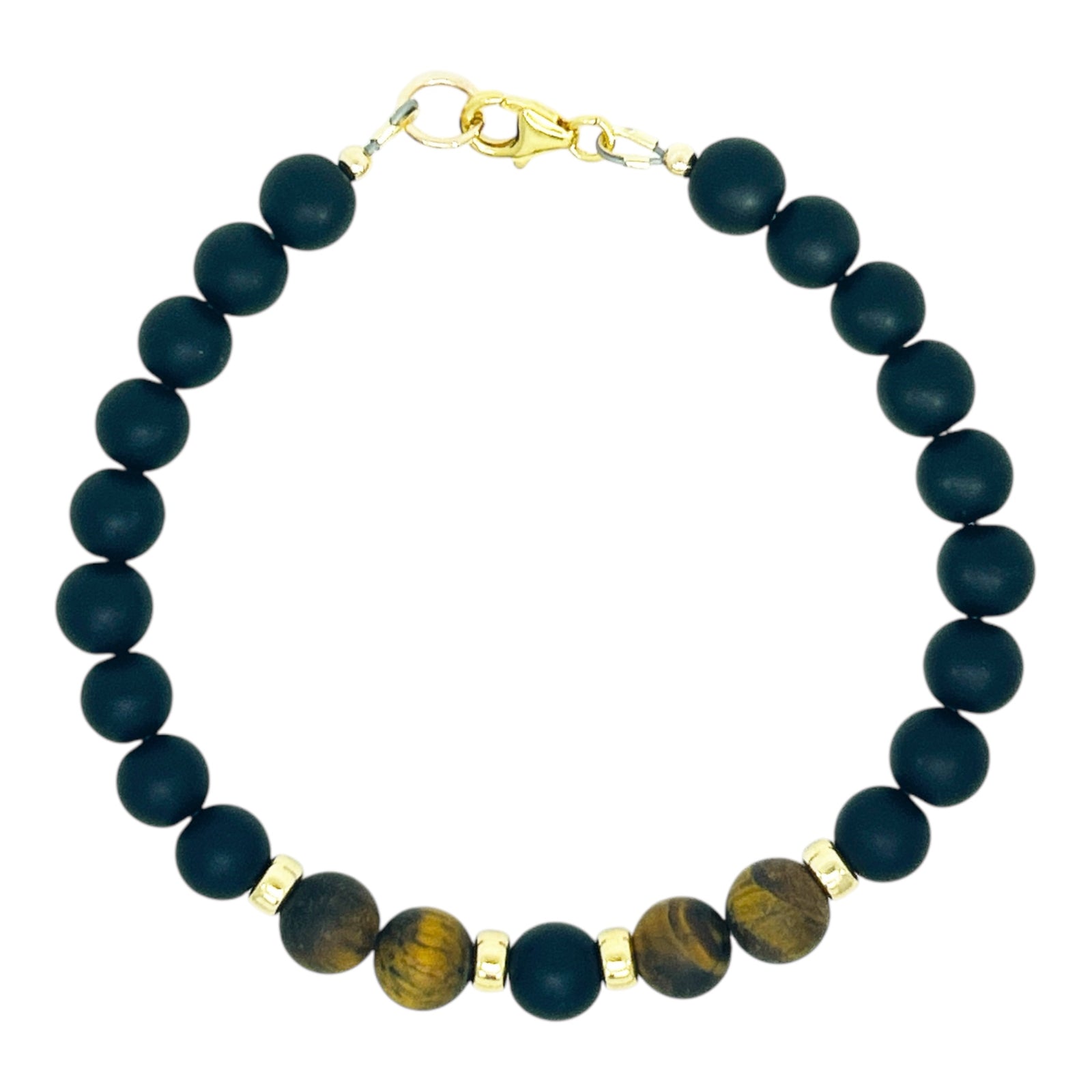 Matte Black Onyx and Tiger Eye Men's Bracelet