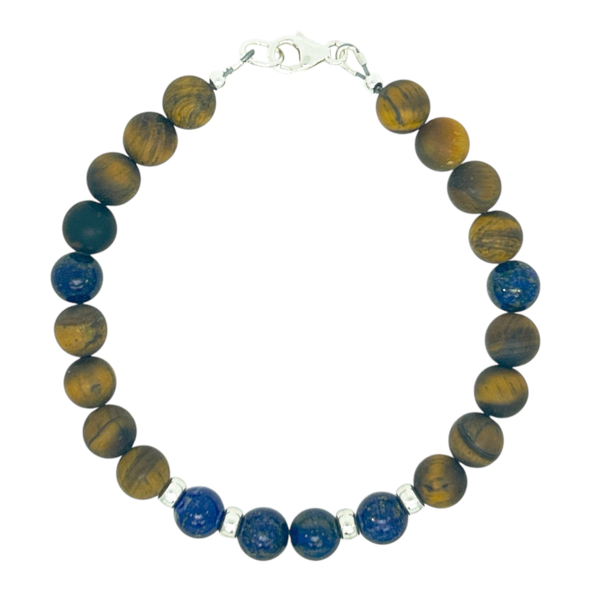 Matte Tiger Eye and Lapis Lazuli Men's Bracelet