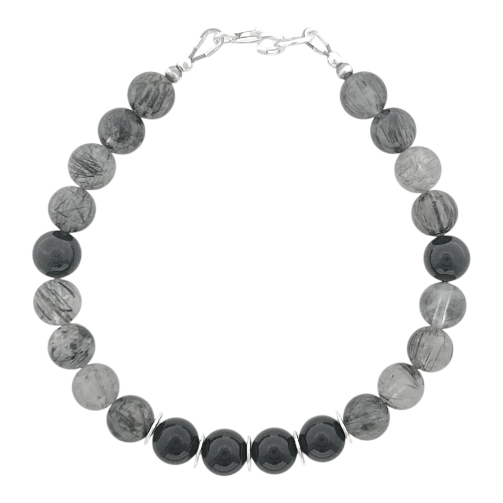 Tourmaline Rutile Quartz/ Black Onyx Men's Bracelet