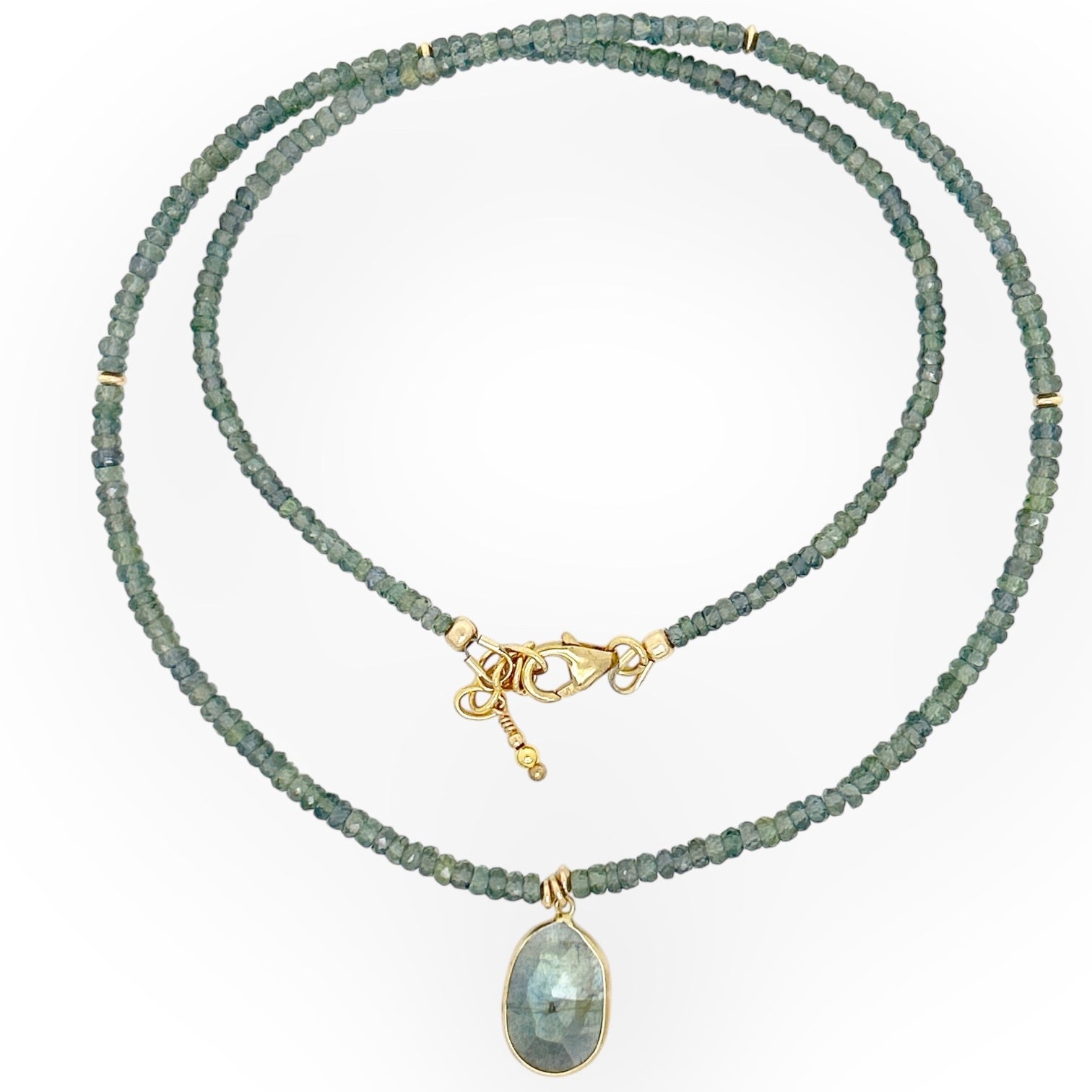 Faceted Green Sapphire Necklace with 14Kt Bezel Set Labradorite