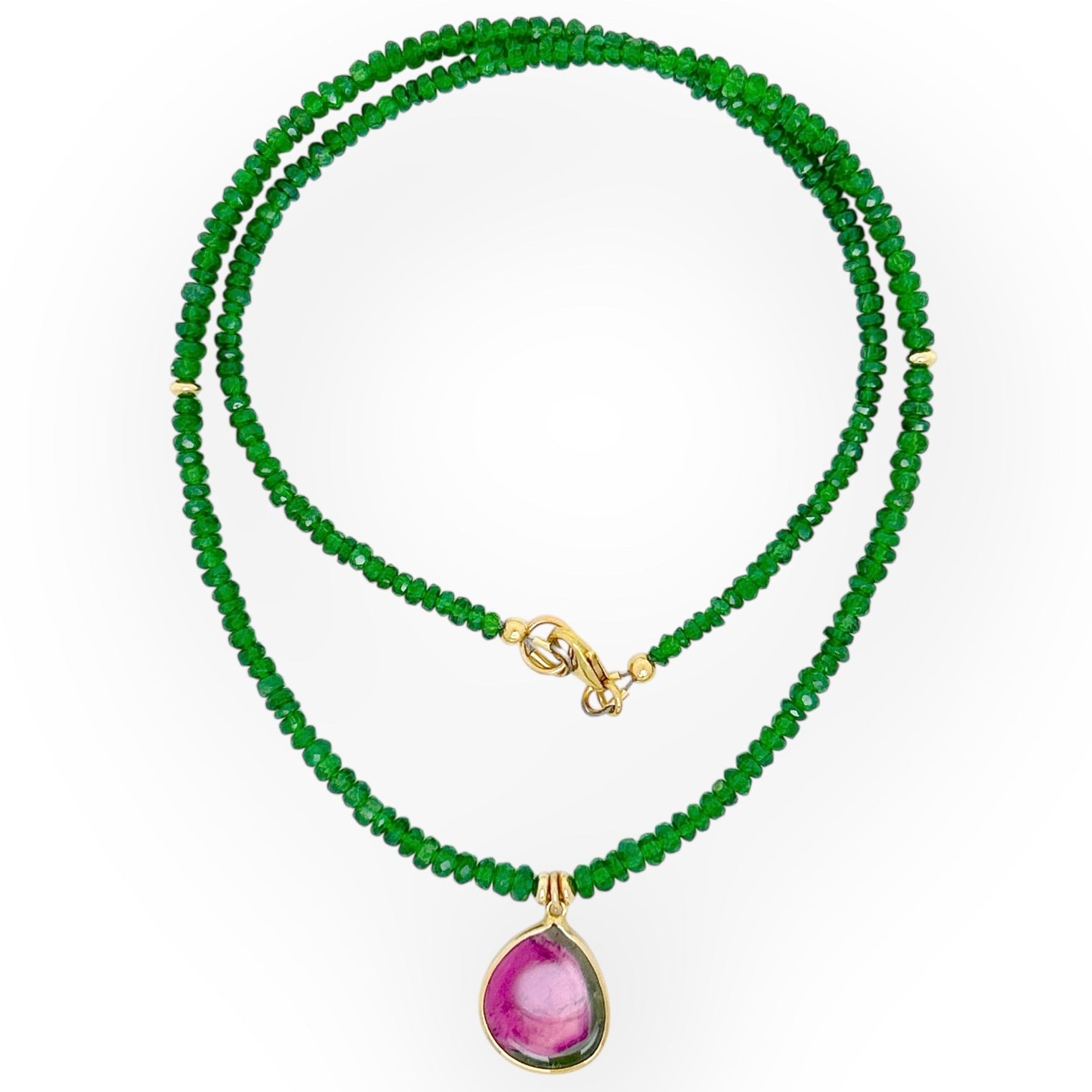 Tsavorite Necklace with 14KT Watermelon Tourmaline