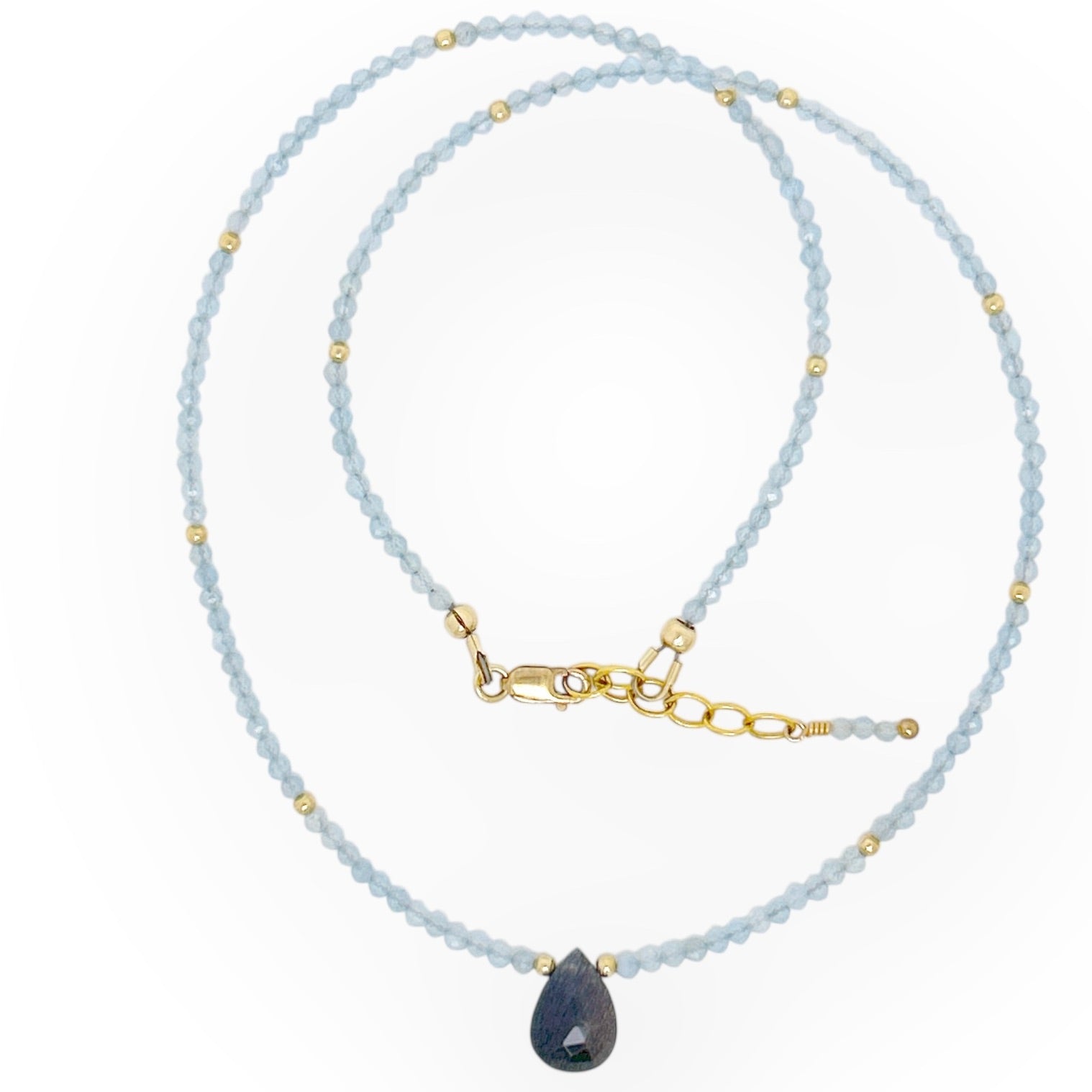 Aquamarine Necklace with Black Moonstone