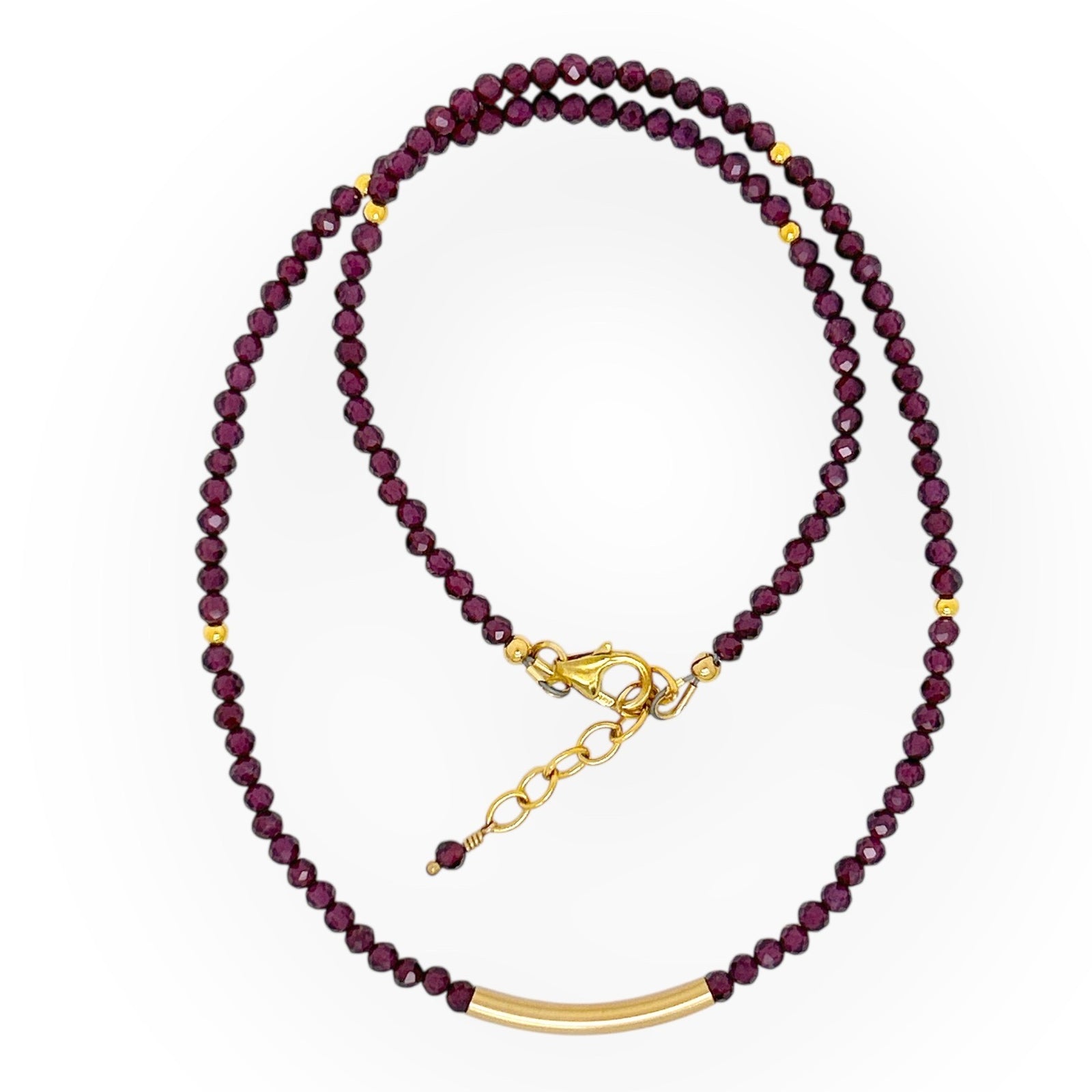 Faceted Garnet Necklace with Gold Bar