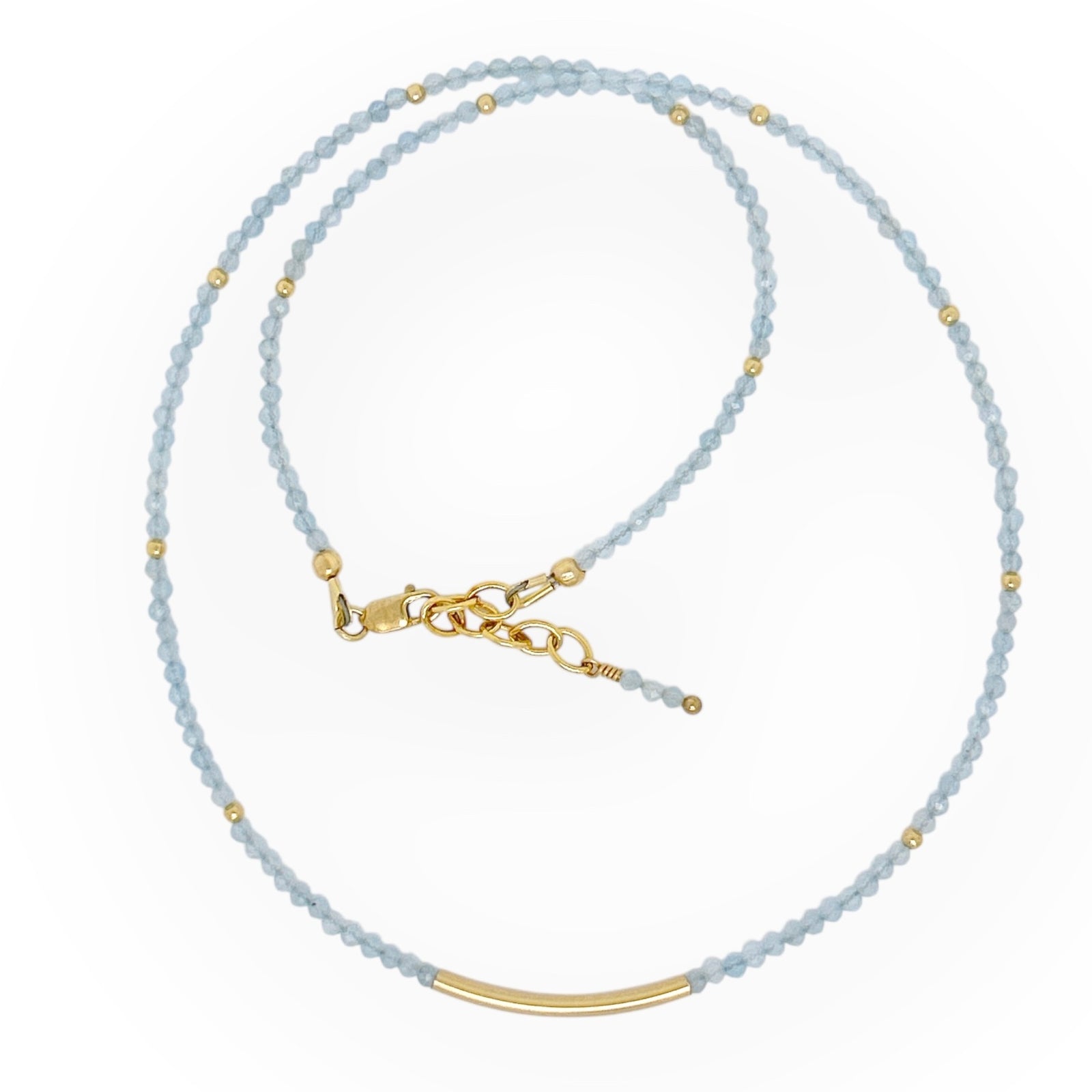 Faceted Aquamarine Necklace with Gold Bar