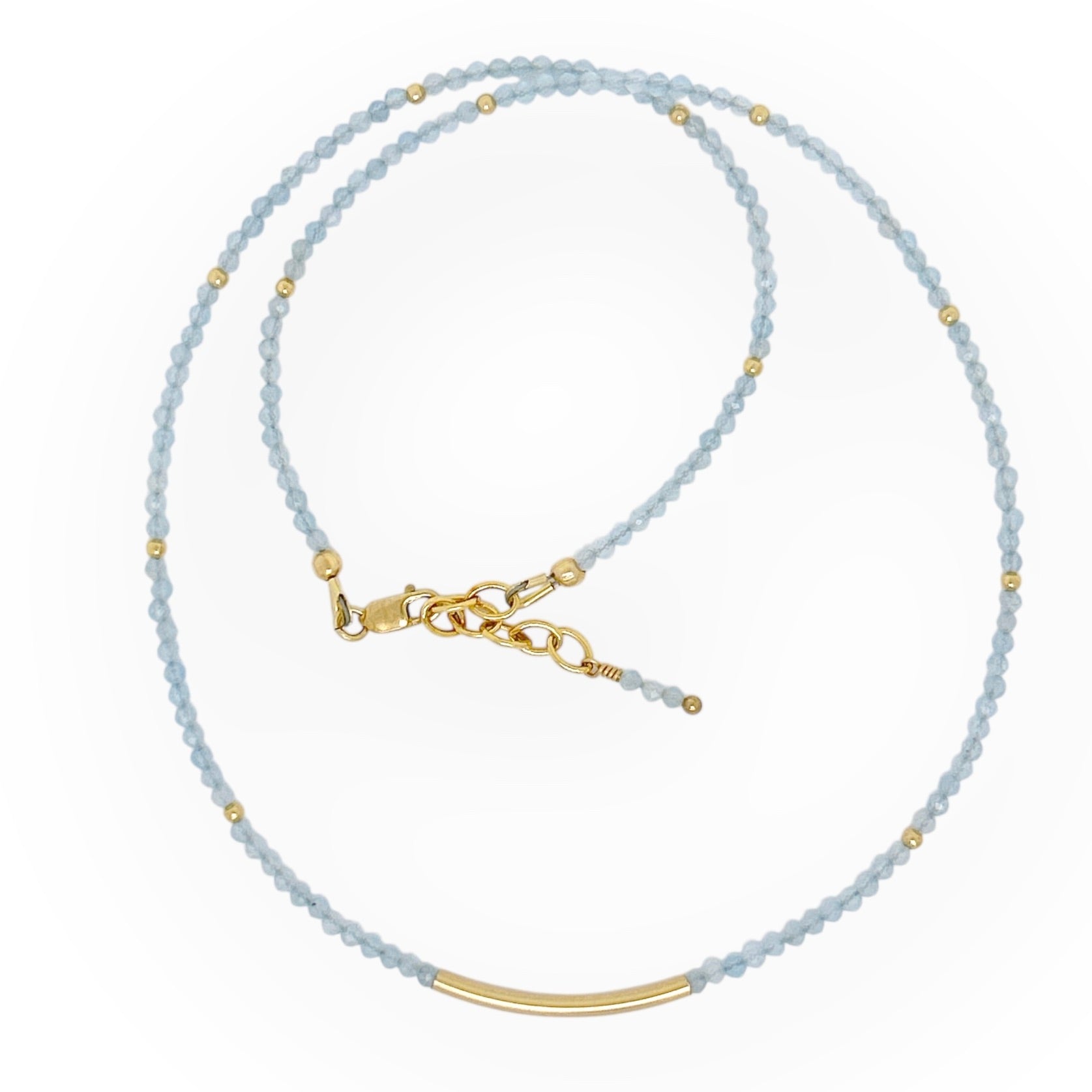 Faceted Aquamarine Necklace with Gold Bar