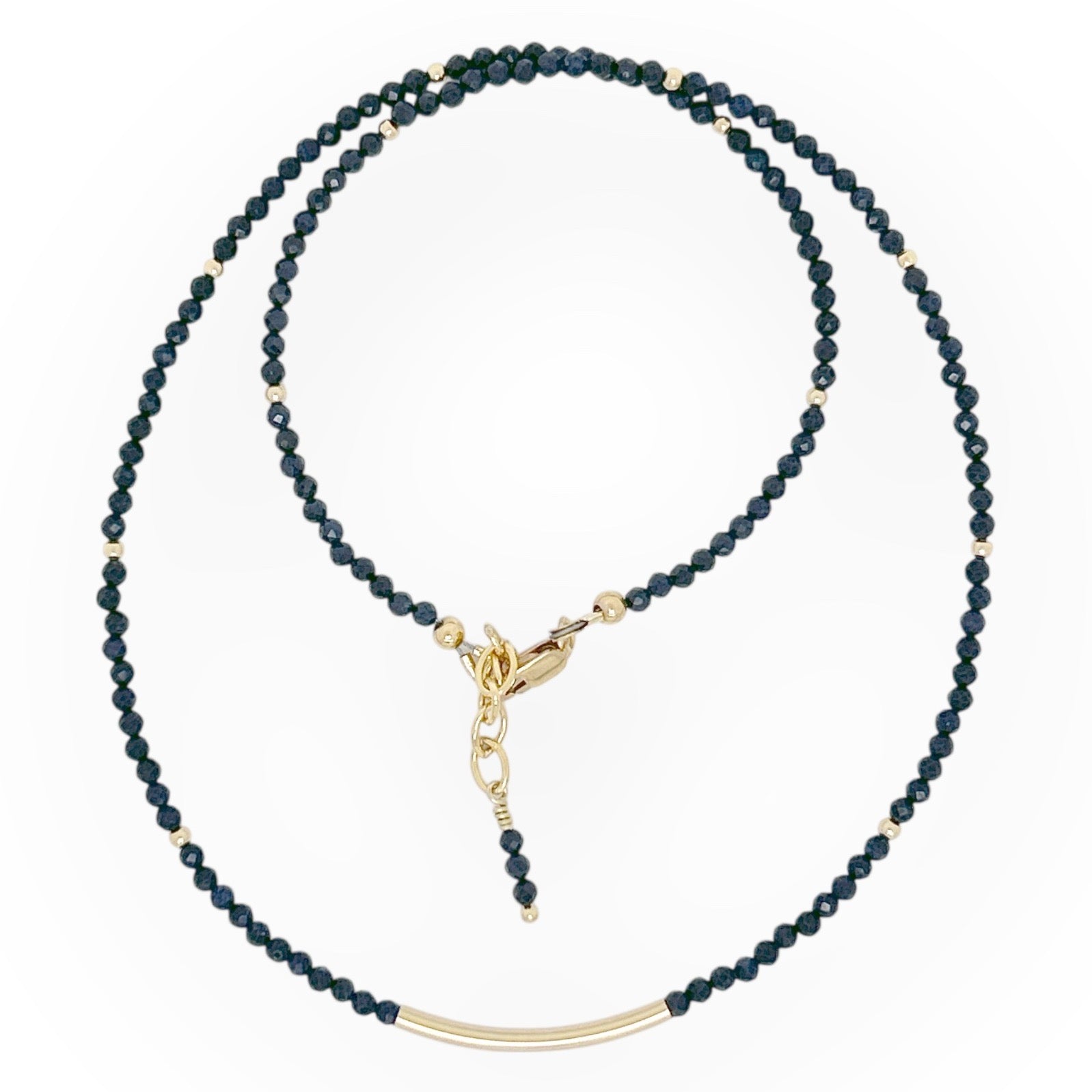 Faceted Sapphire Necklace with Gold Bar