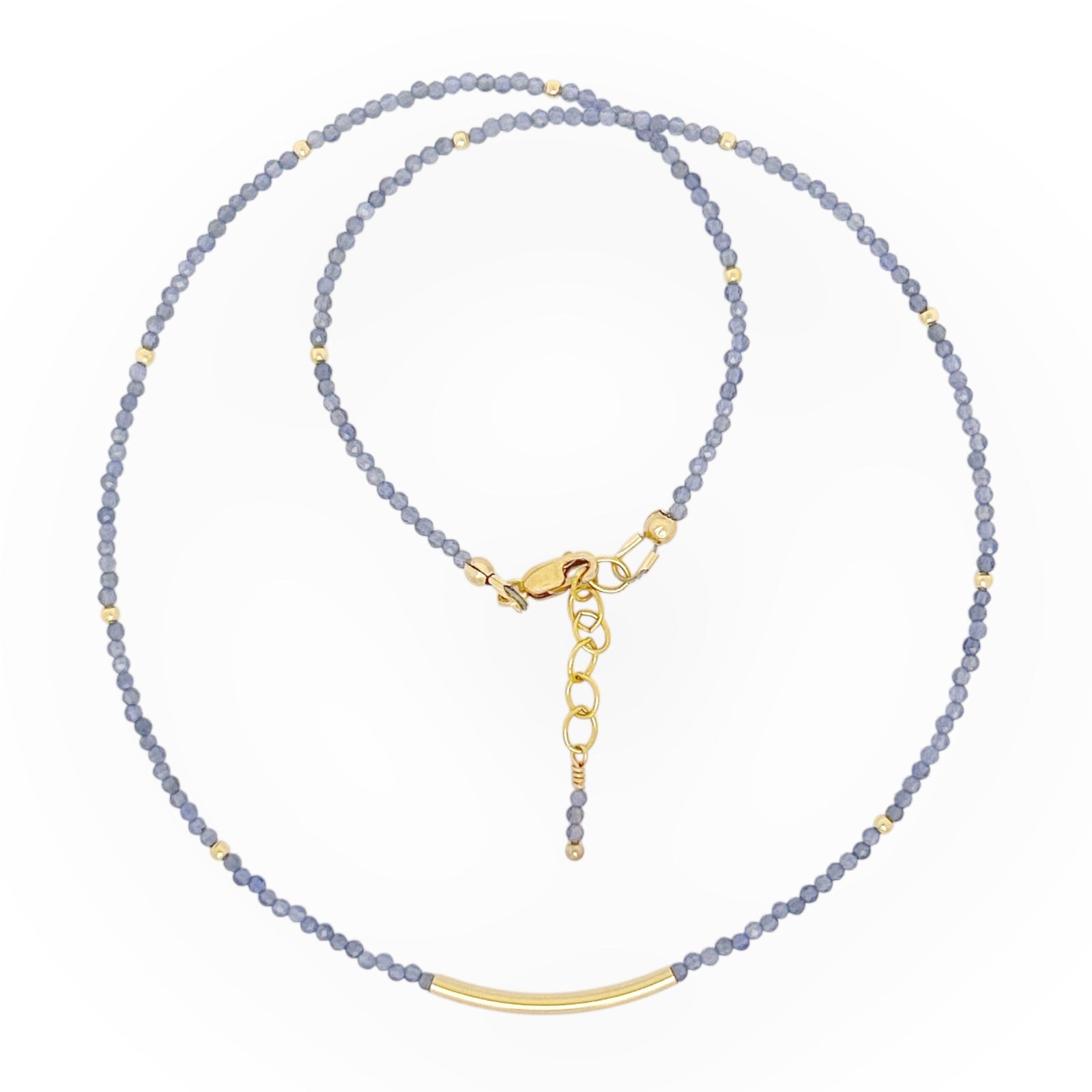Faceted Iolite Necklace with Gold Bar