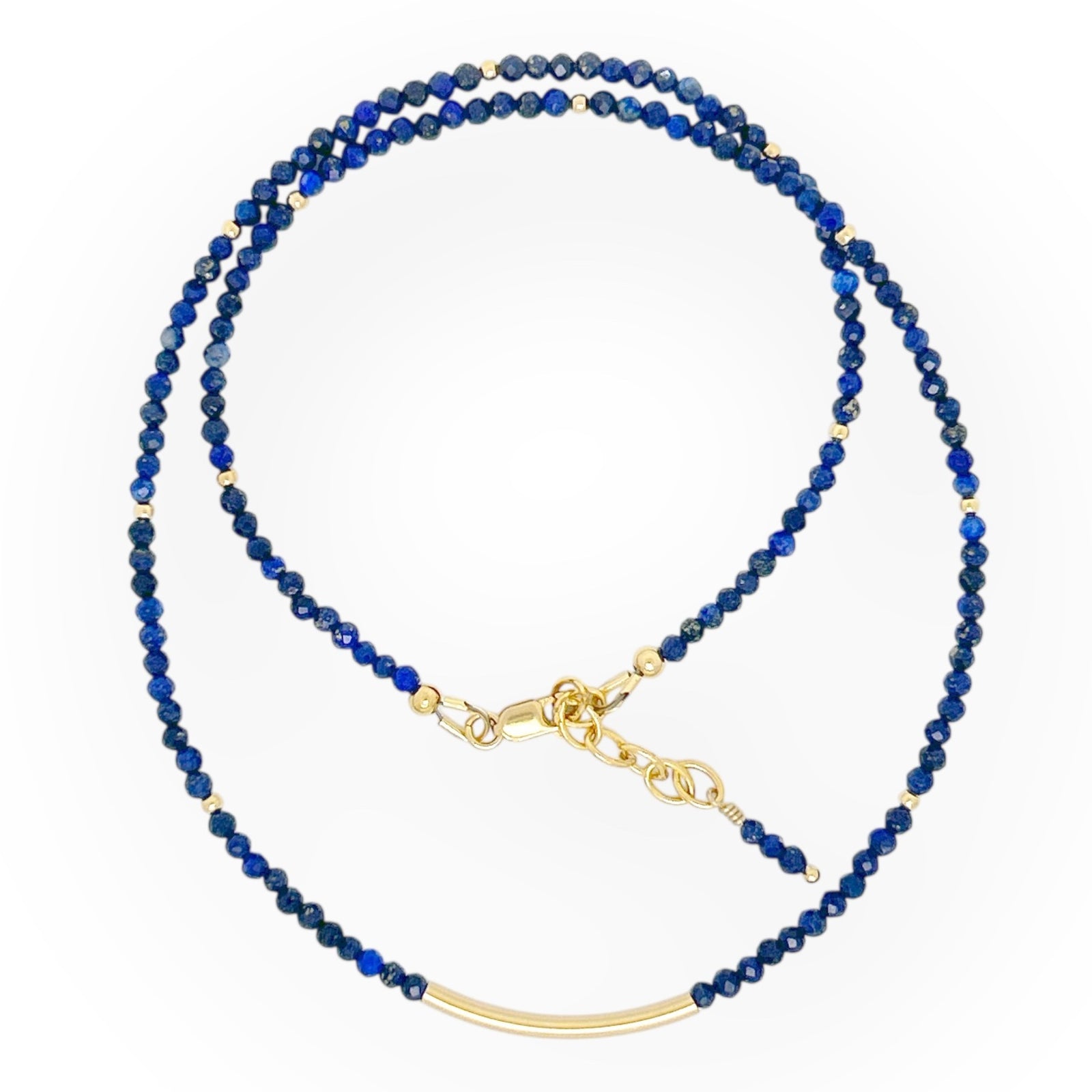 Faceted Lapis Lazuli Necklace with Gold Bar