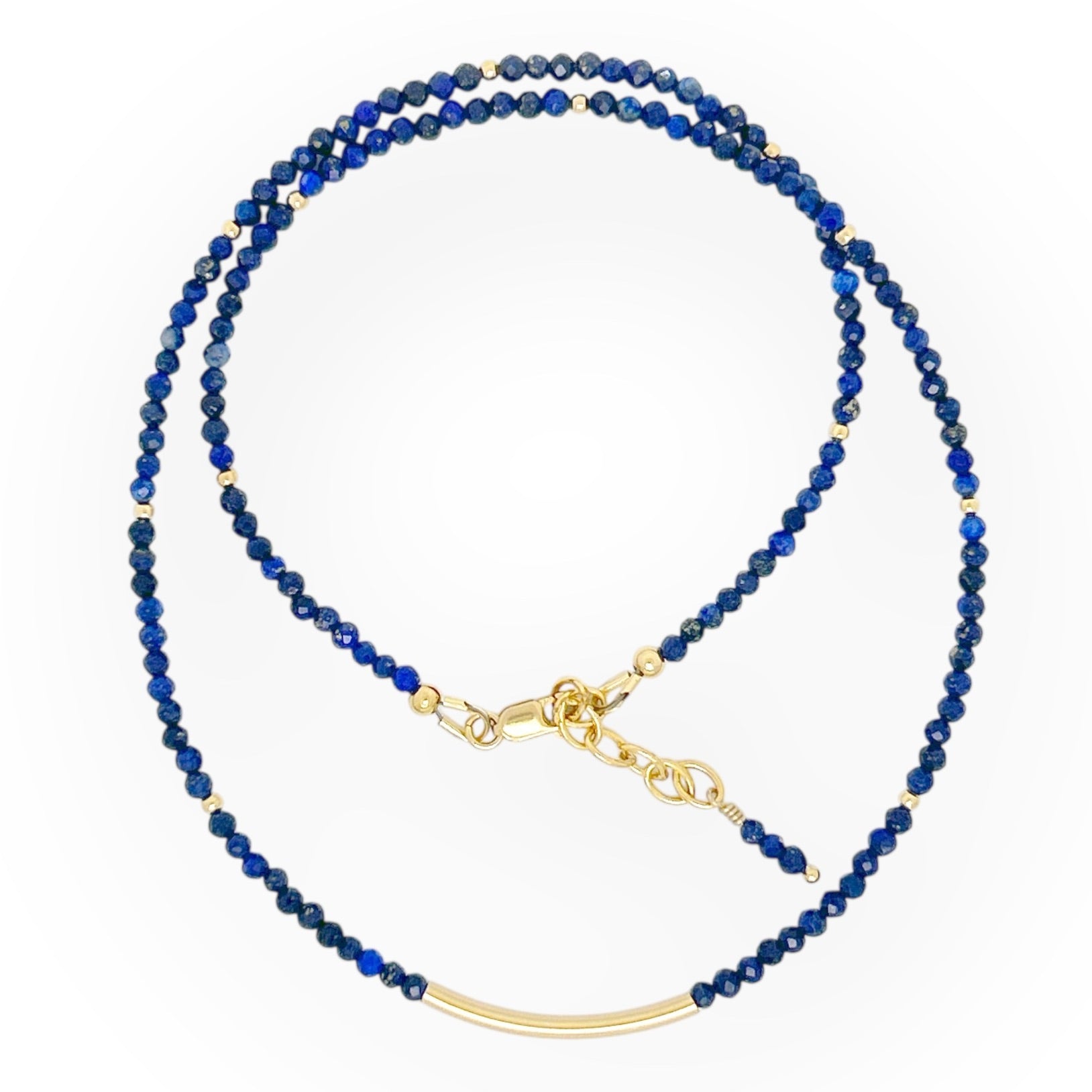 Faceted Lapis Lazuli Necklace with Gold Bar