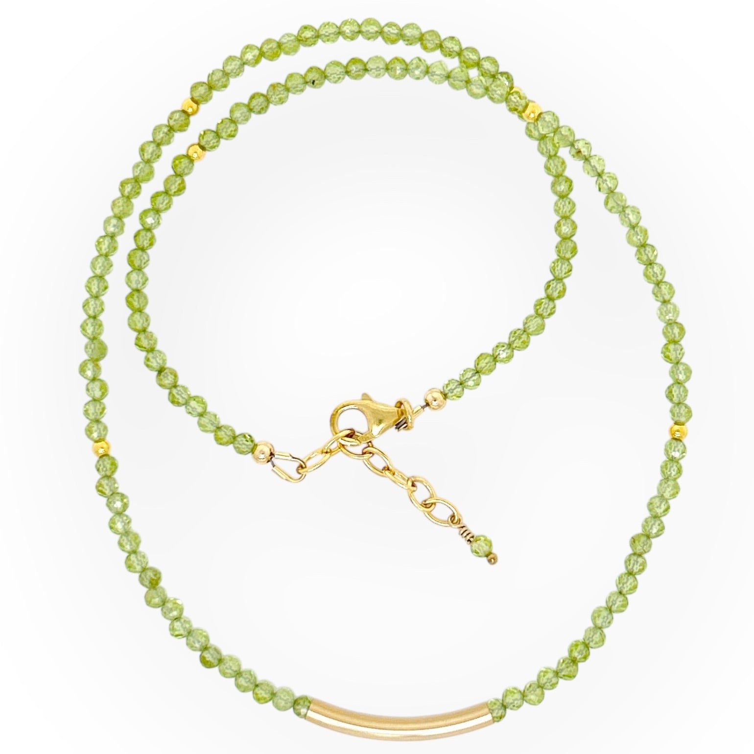 Faceted Peridot Necklace with Gold Bar