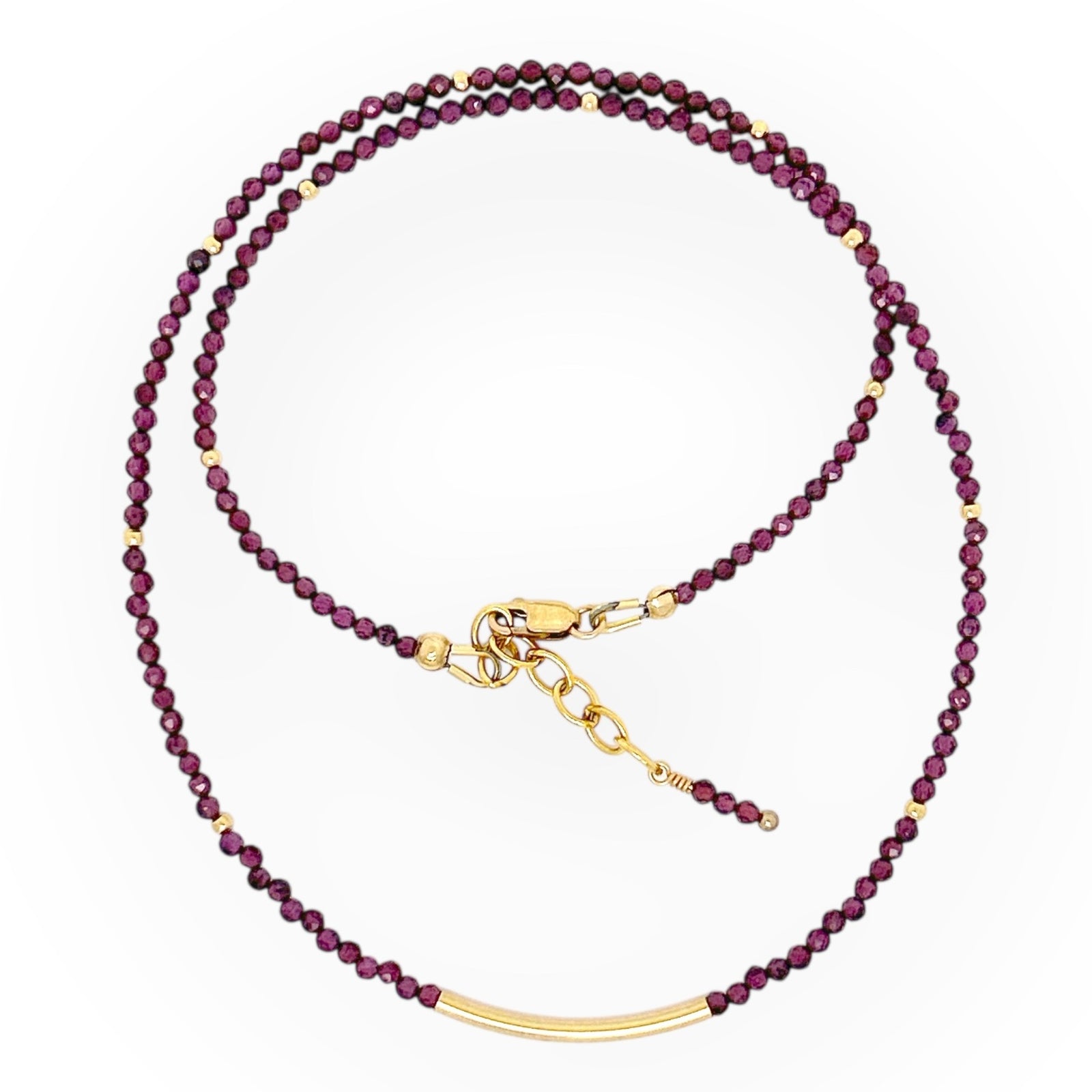 Faceted Garnet Necklace with Gold Bar