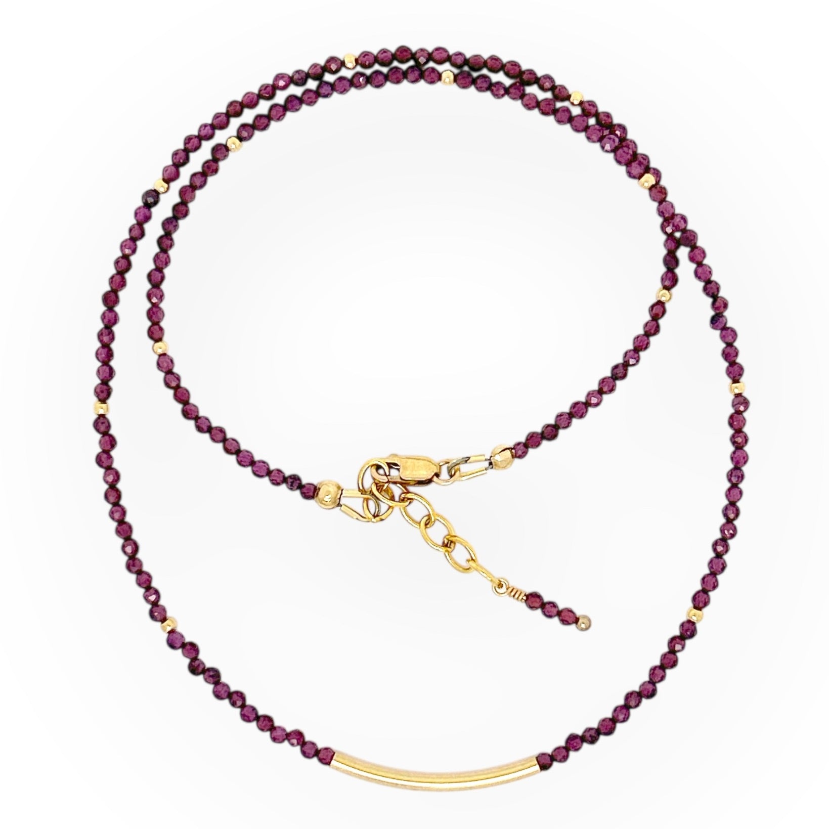 Faceted Garnet Necklace with Gold Bar