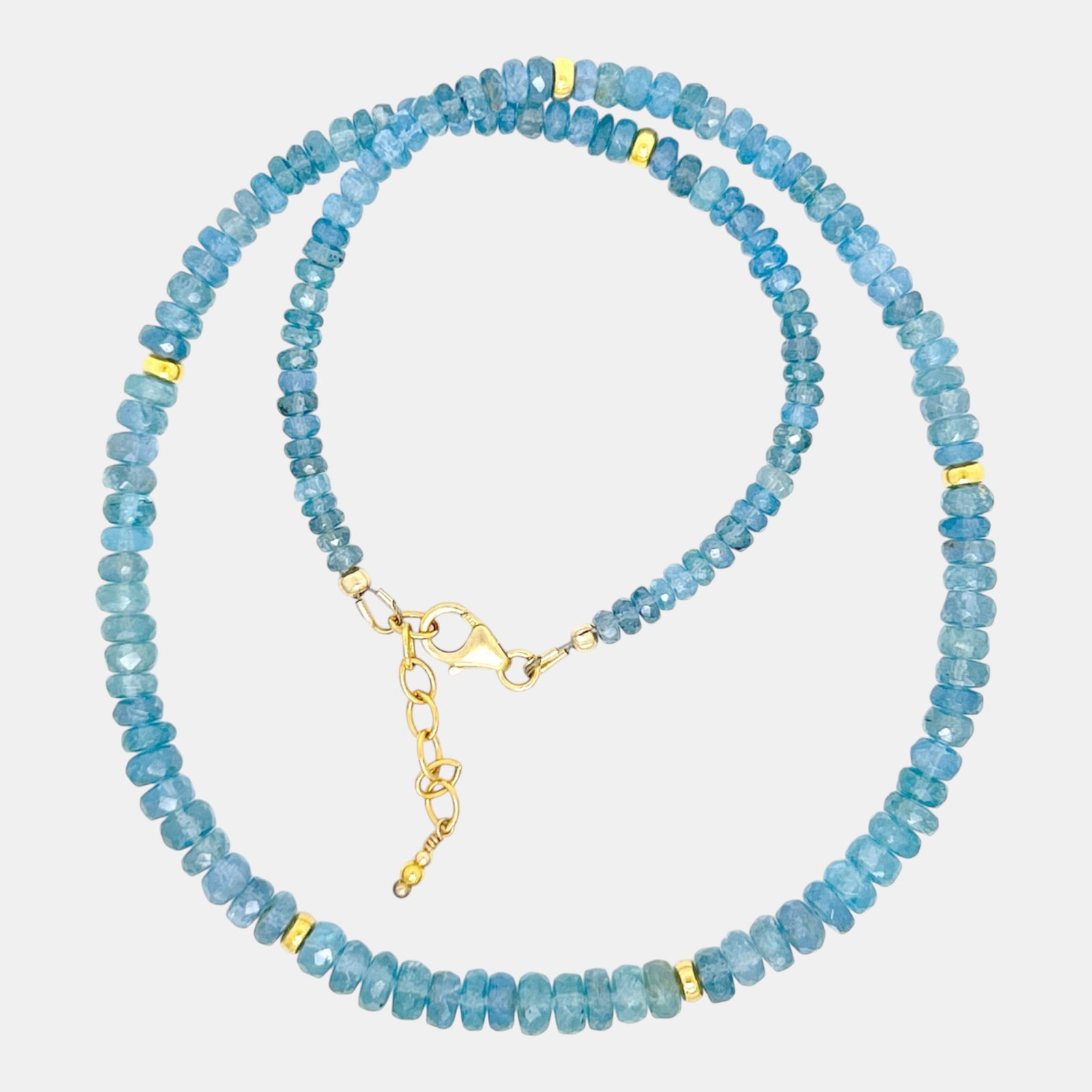 Natural faceted aqua kyanite necklace with gold-filled accents