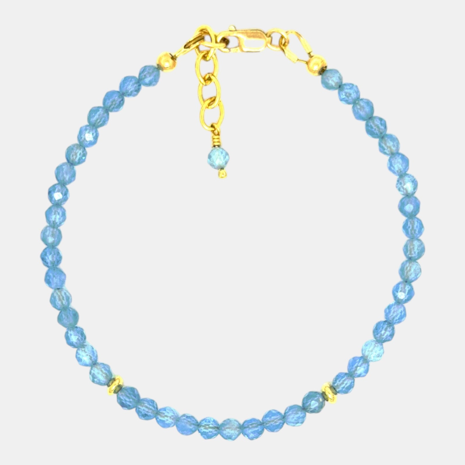 Natural faceted aquamarine bracelet with gold filled accents and lobster clasp
