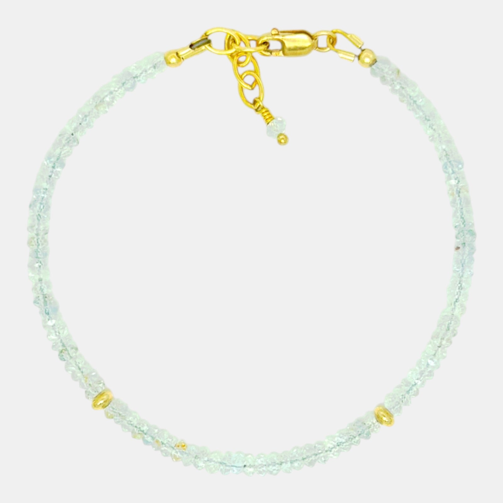 Natural faceted aquamarine bracelet with gold filled accents and lobster clasp
