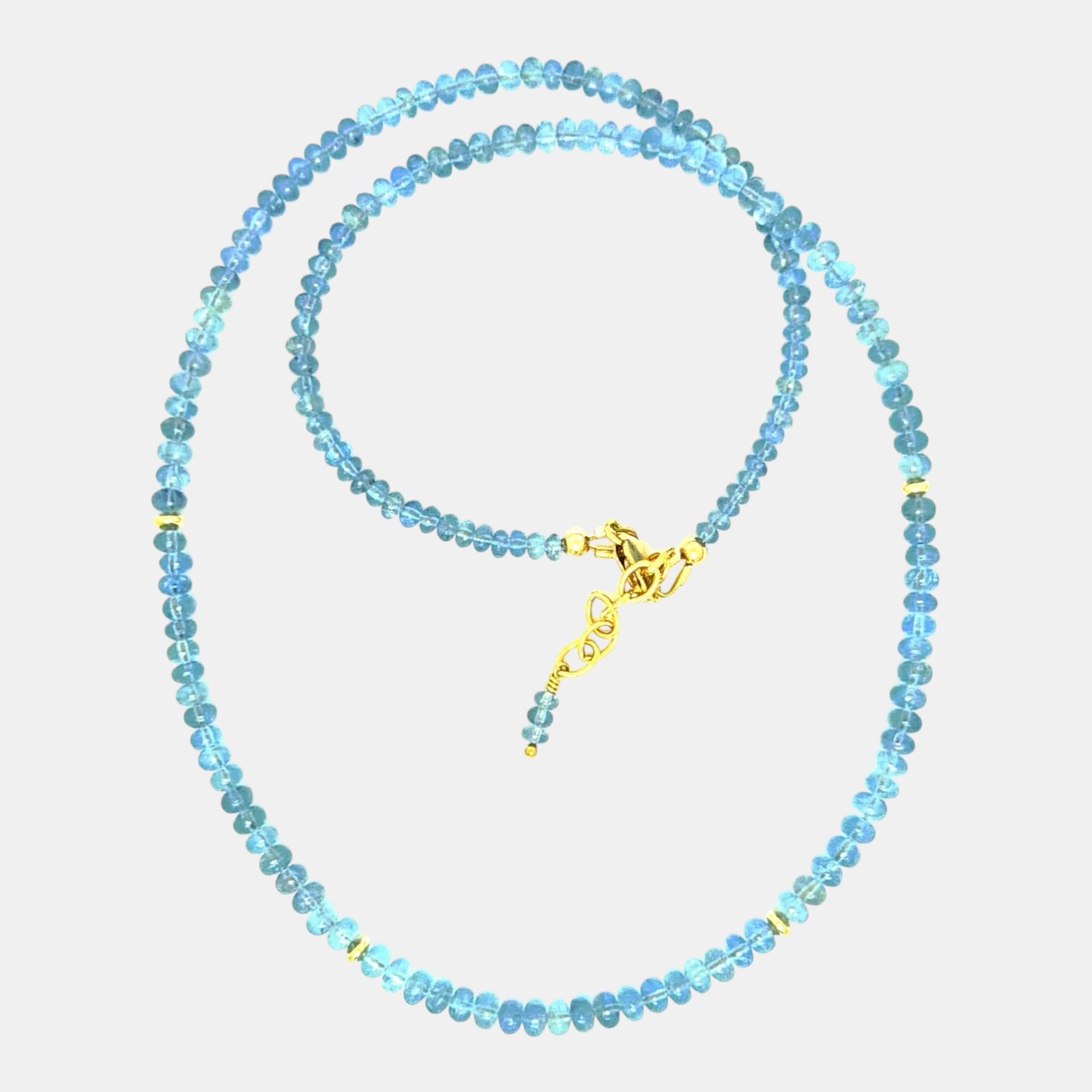 Natural aquamarine necklace with graduated smooth beads and gold filled accents