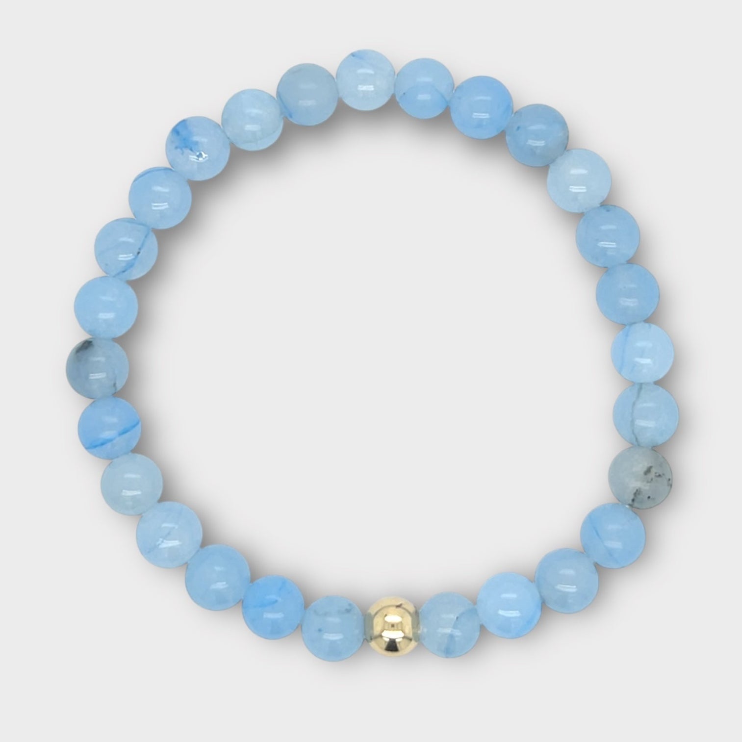 Blue chalcedony slip-on bracelet with gold-filled accent bead