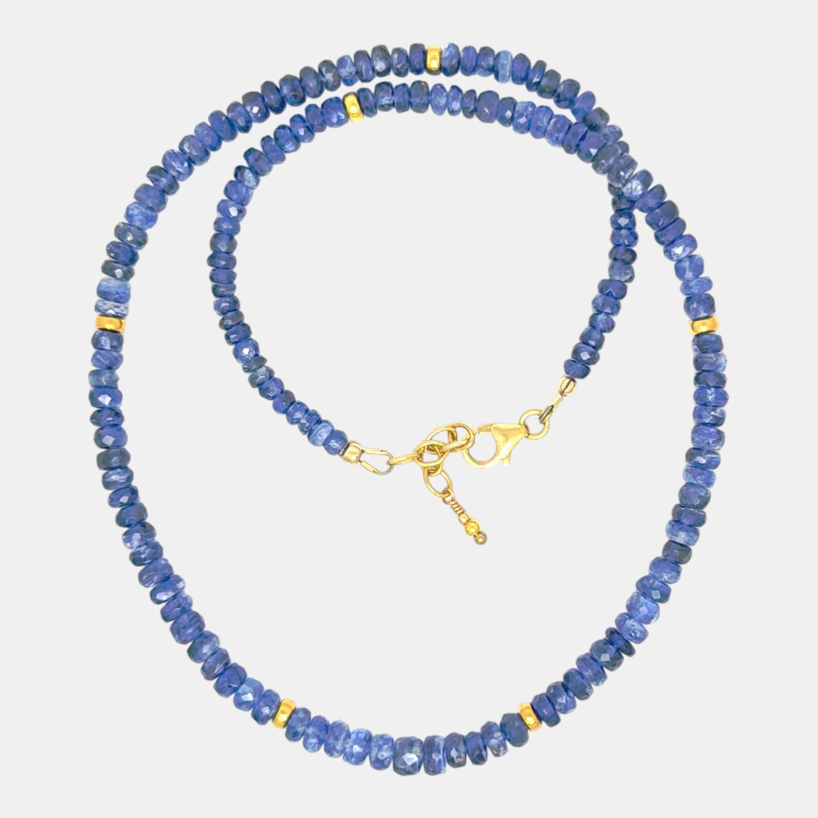 Natural blue kyanite necklace with gold-filled accents

