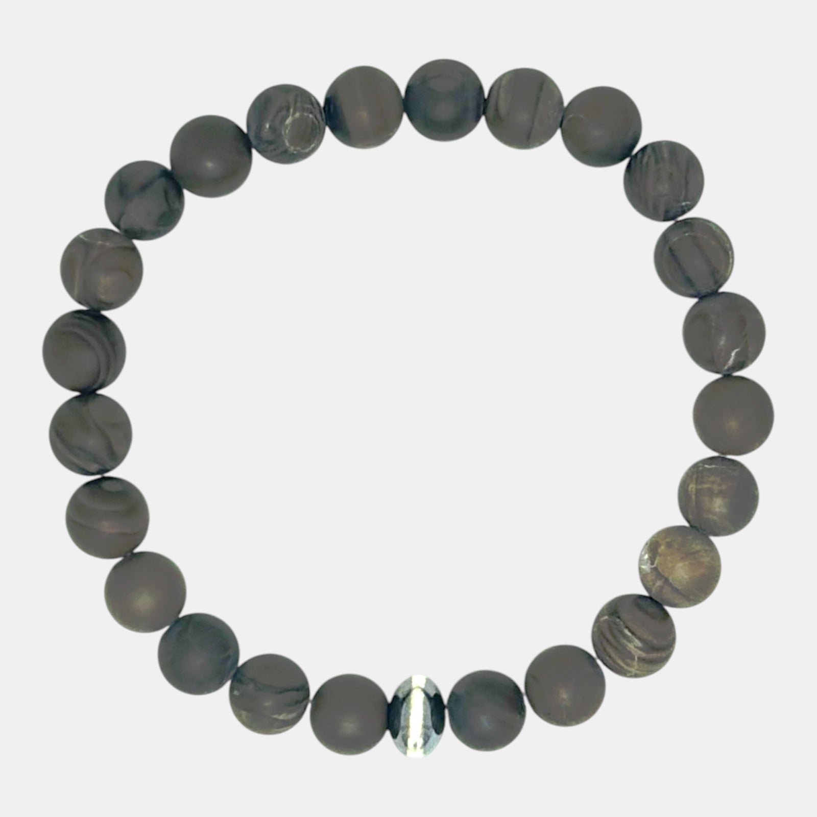 Cappuccino Jasper men’s slip-on bracelet with natural gemstone beads and sterling silver accent