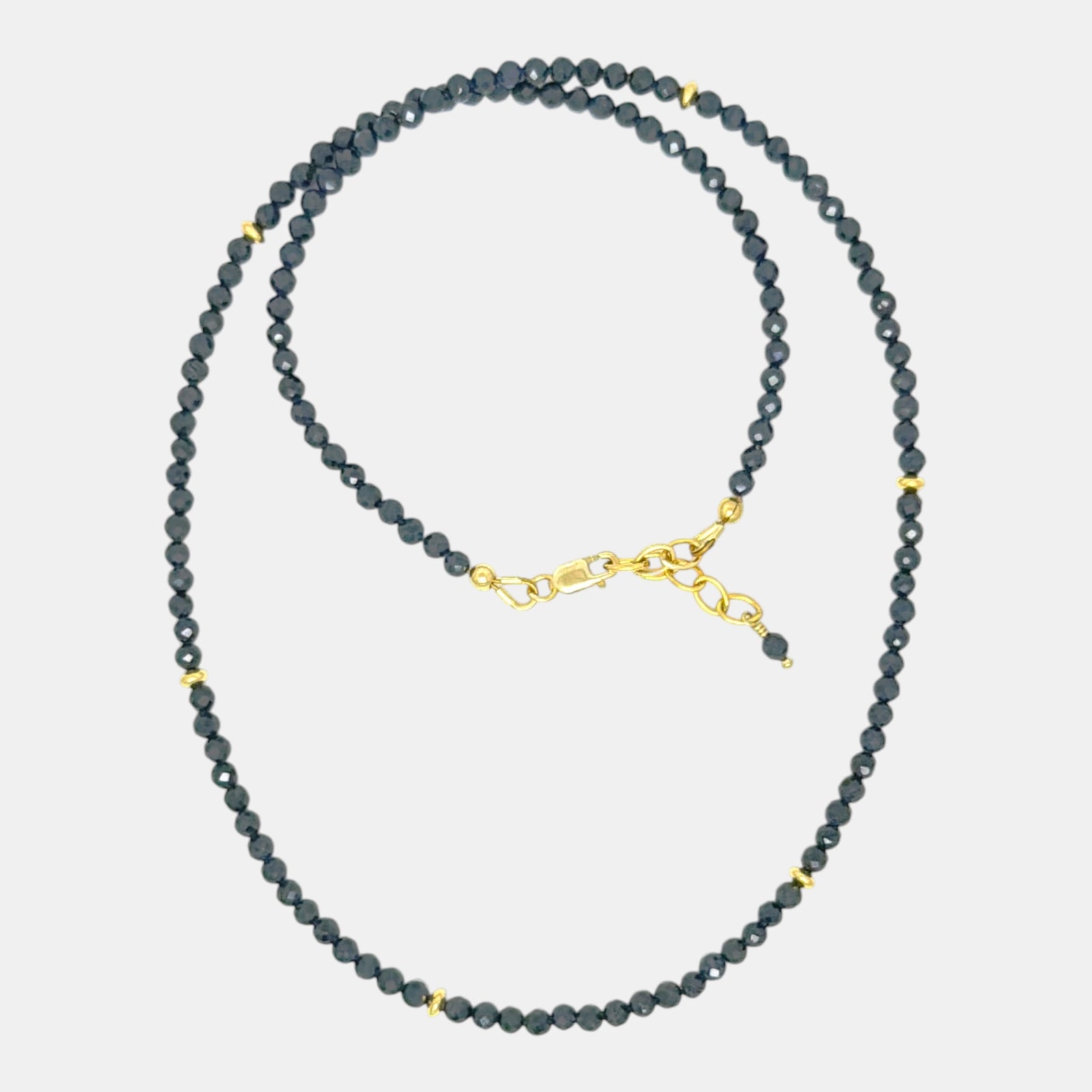 Dark blue sapphire necklace with faceted beads and gold filled accents