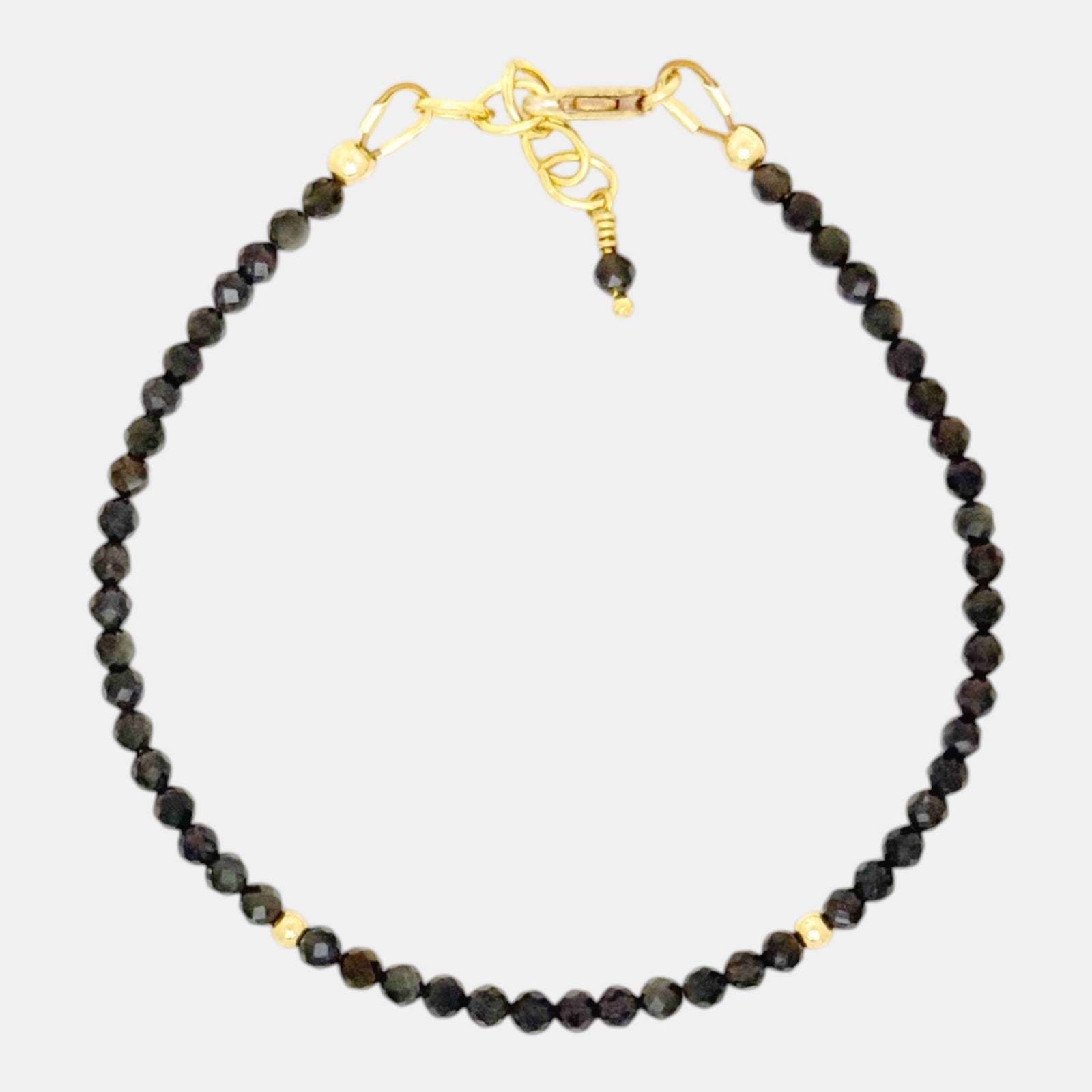 aceted dark gray moonstone bracelet with gold-filled accents and lobster 