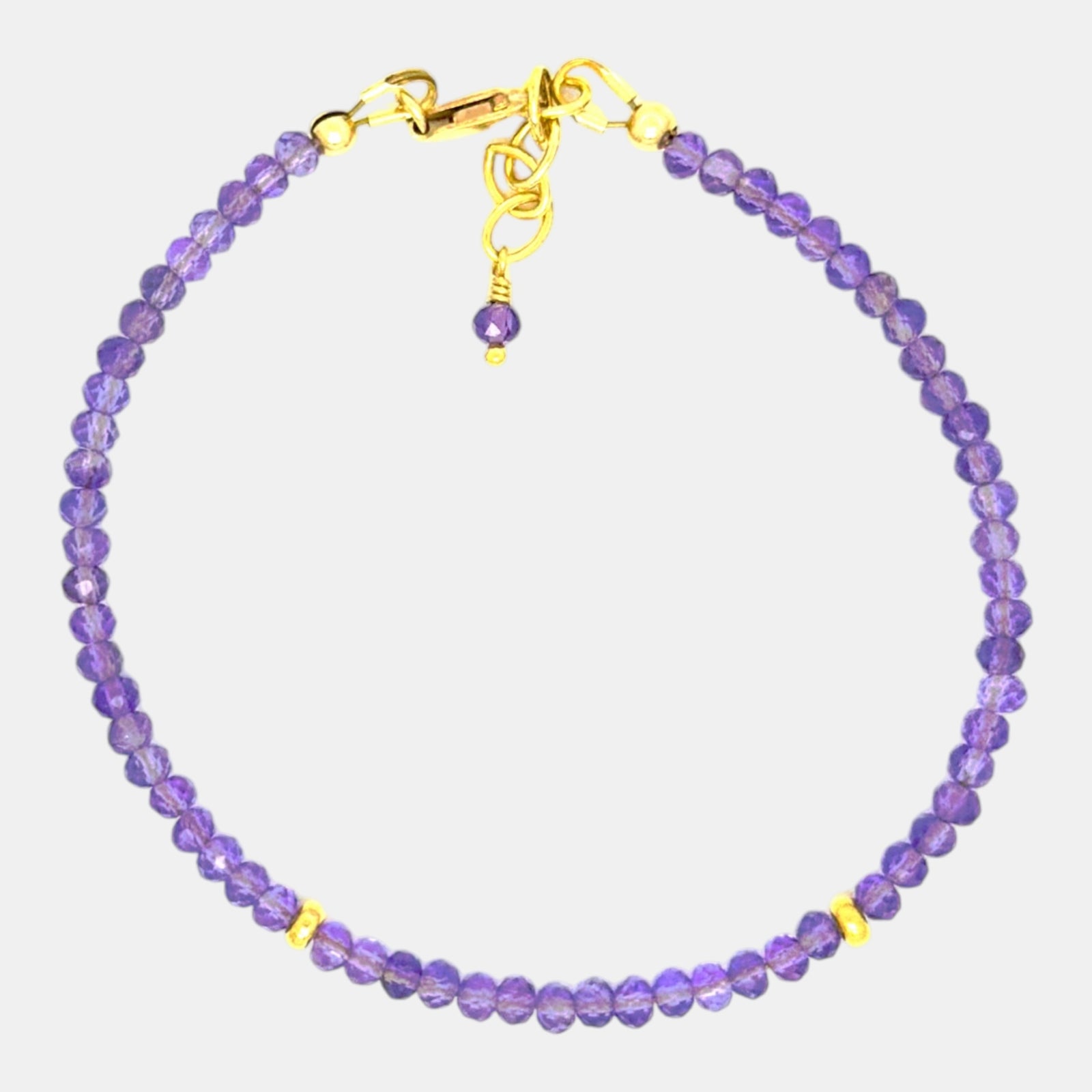 Faceted amethyst gemstone bracelet with gold-filled accents and lobster clasp