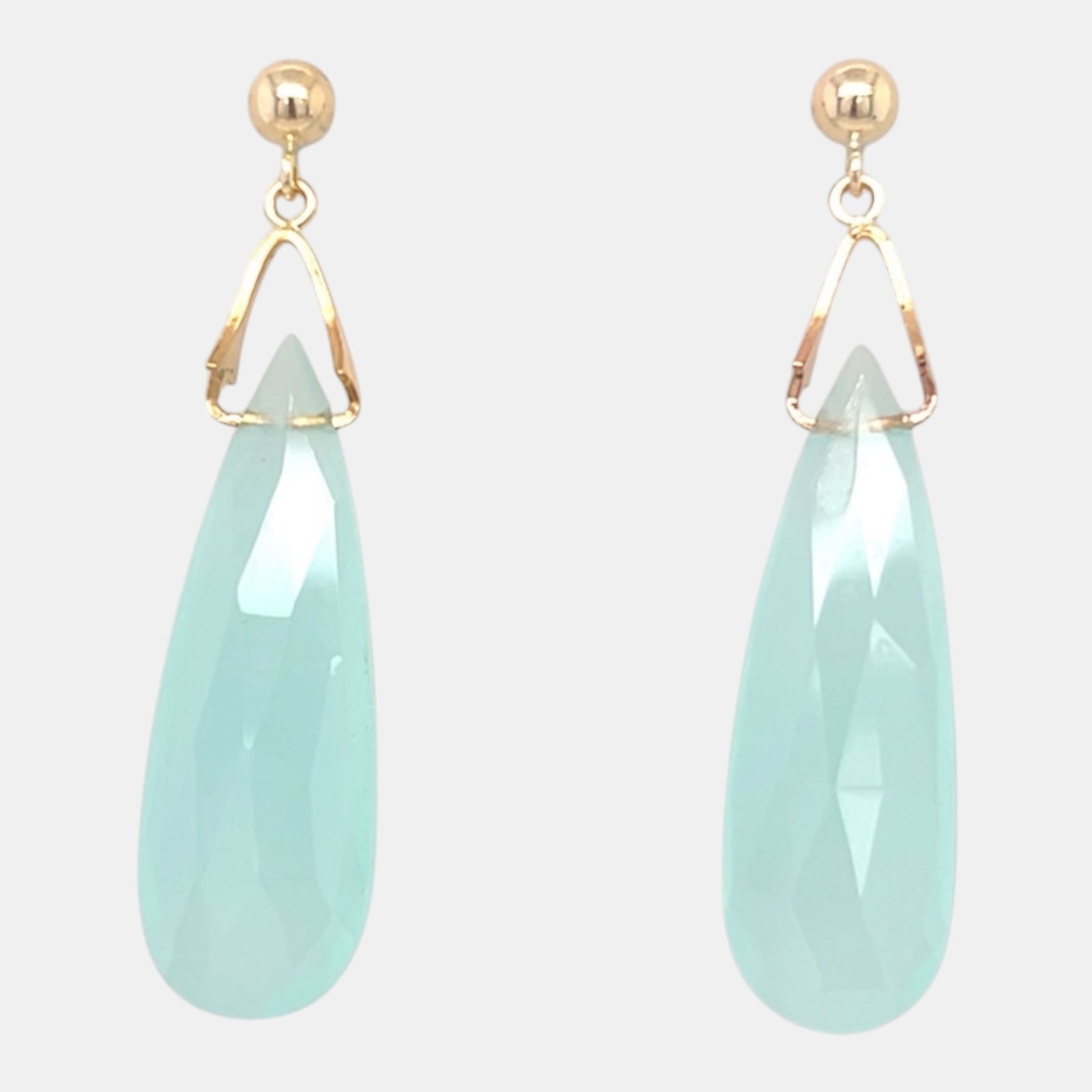 Faceted blue chalcedony long drop earrings with gold-filled posts